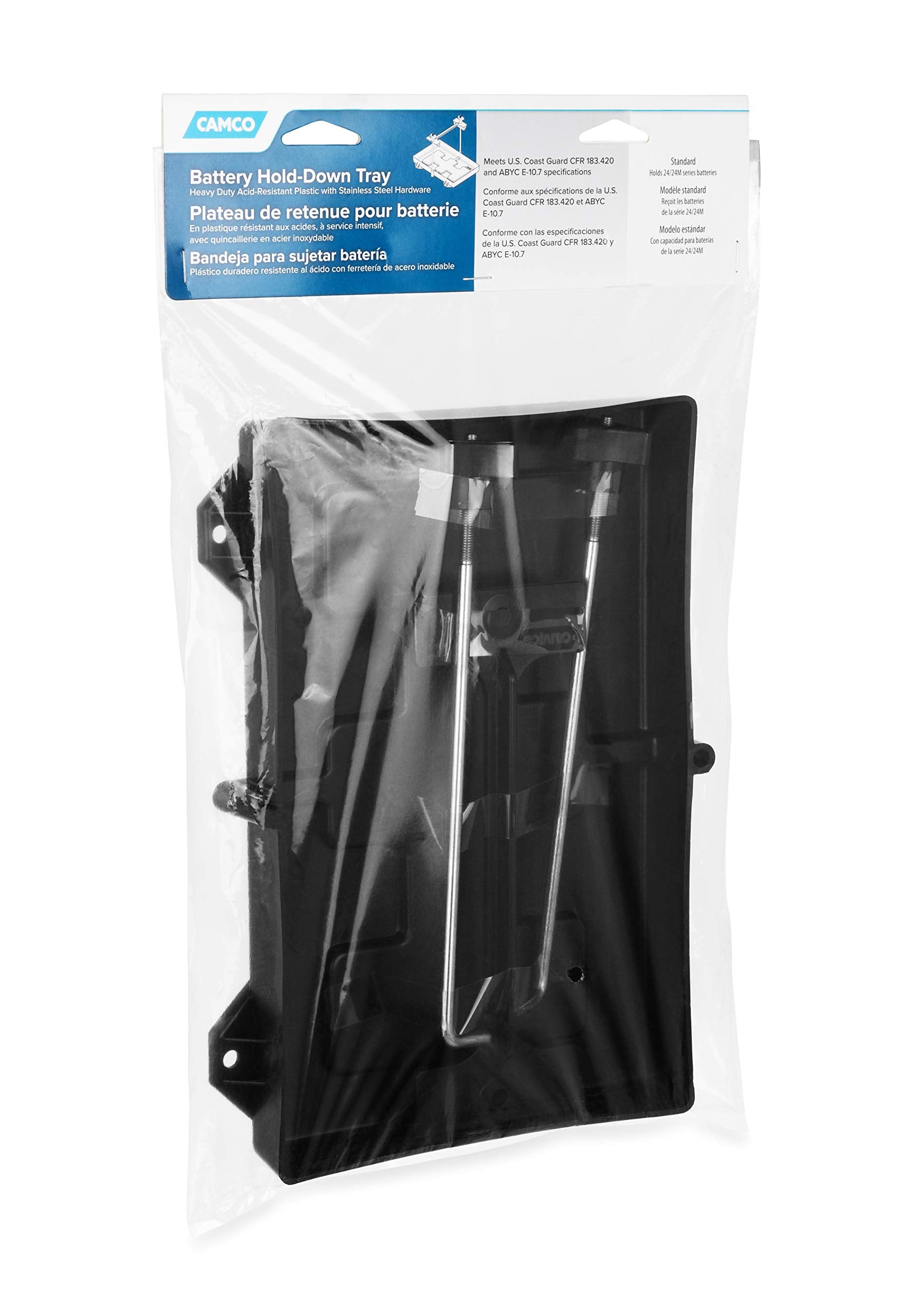 Camco Camper/RV Standard Battery Hold-Down Tray | Holds 24/24M Automotive Batteries | Fits Batteries Up to 11 1/8" L x 6 ¾" W x 8" H (55394)
