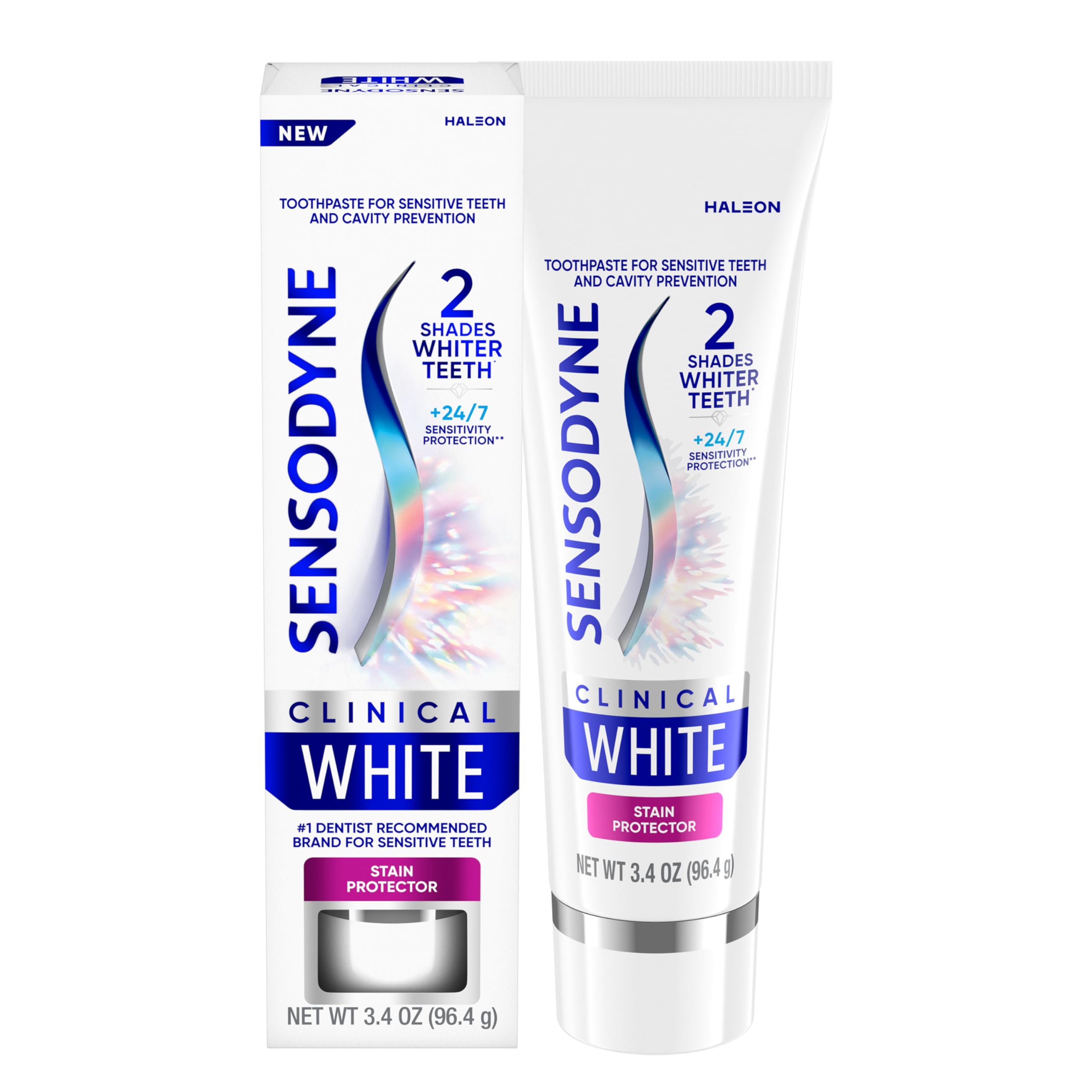 Sensodyne Clinical White Toothpaste Clinically Proven Whitening for Sensitive Teeth, Stain Protector, 3.4 oz