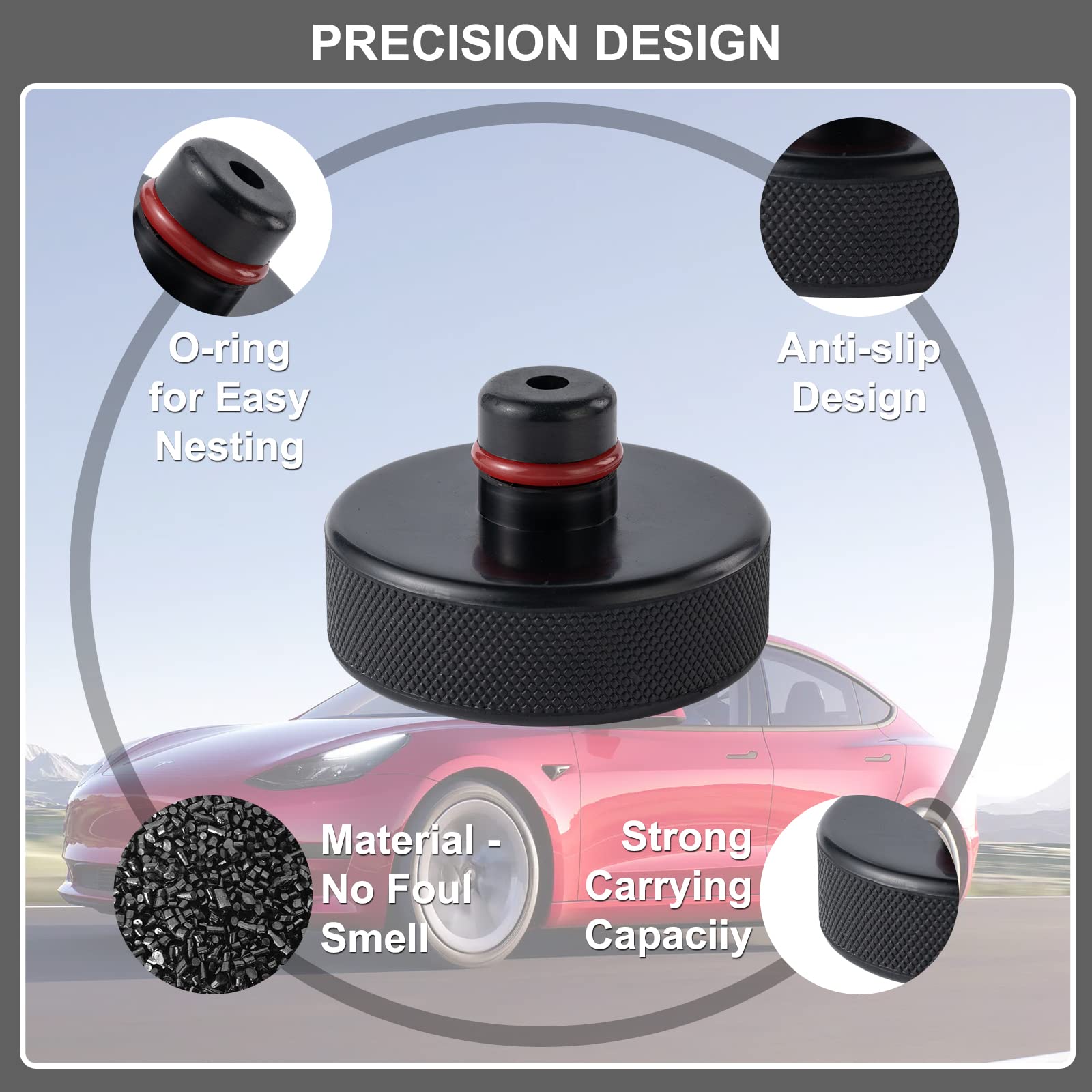 Edulnke Lifting Jack Pads Compatible with Tesla Model 3/S/X/Y, Upgrade Sturdy Rubber Lift Jack Pucks, 2016-2023 Jack Pad with Protective Ring, Floor Jack Adapters Protects Battery & Chassis