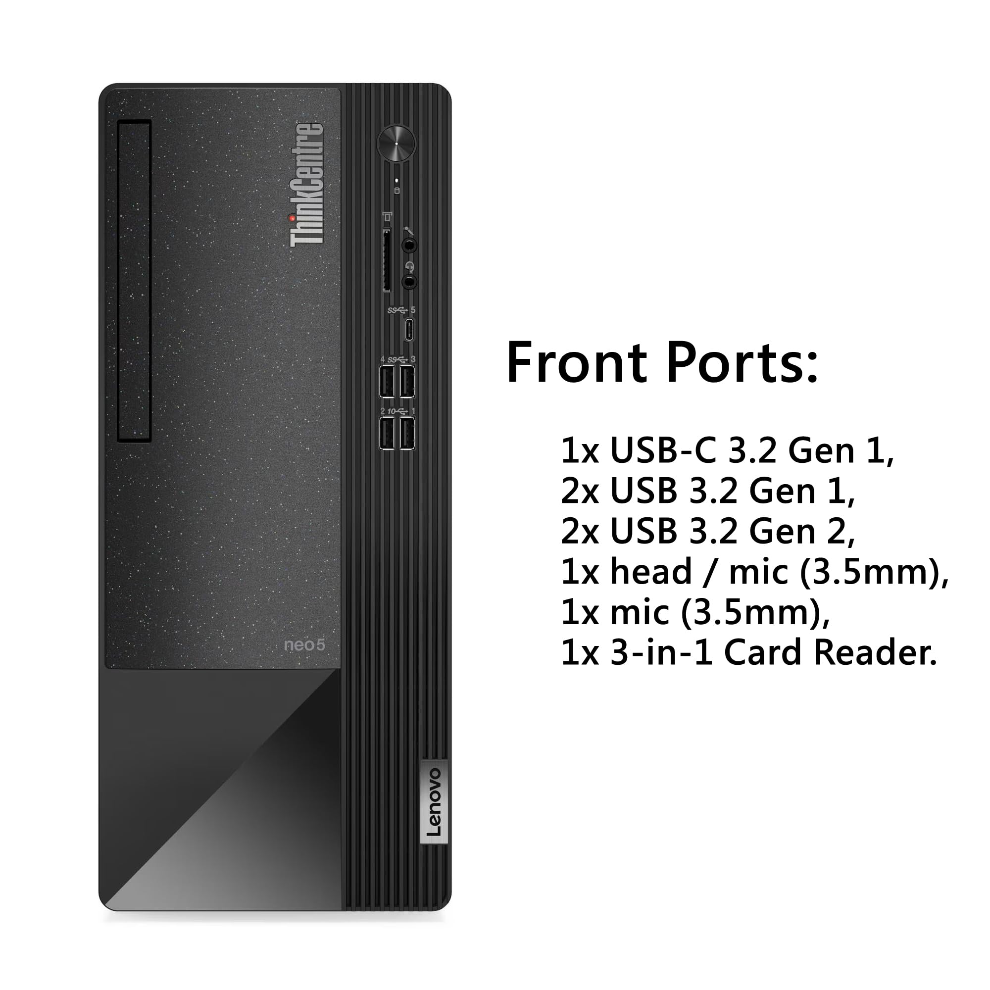 Lenovo ThinkCentre Neo 50t Tower Desktop Computer, 4-core Intel Core i3-13100, 32GB RAM, 1TB SSD, 3-Monitor Ports (DP+HDMI+VGA), RJ-45, WiFi, USB-C, Card Reader, Wired KB & Mouse, Windows 11 Pro