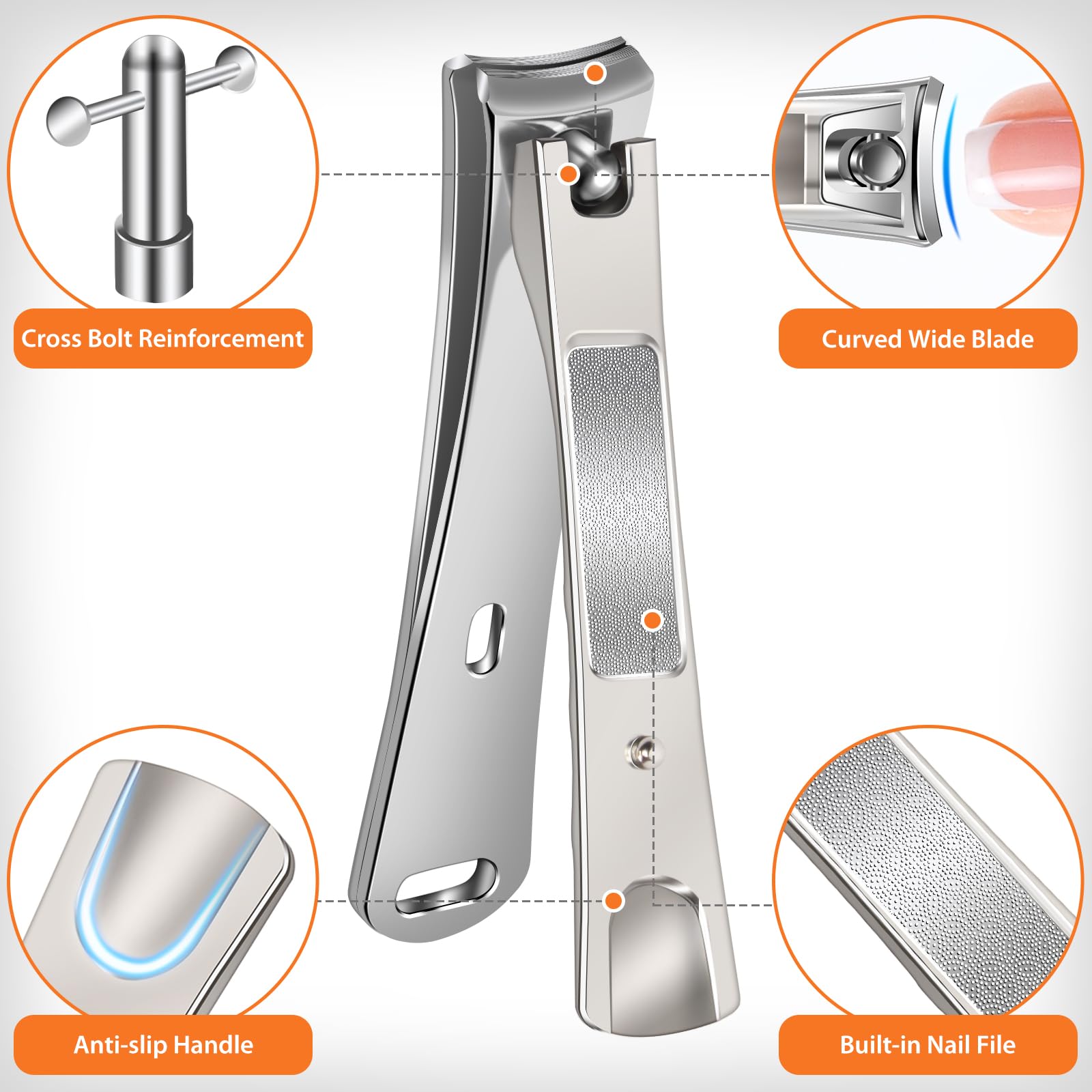 Nail Clippers for Men Thick Nails, Large Toenail Clippers for Seniors Thick Toenails with Wide Opening, Ultra Sharp Anti Splash Fingernail Clipper Cutter Long Handle with Catcher