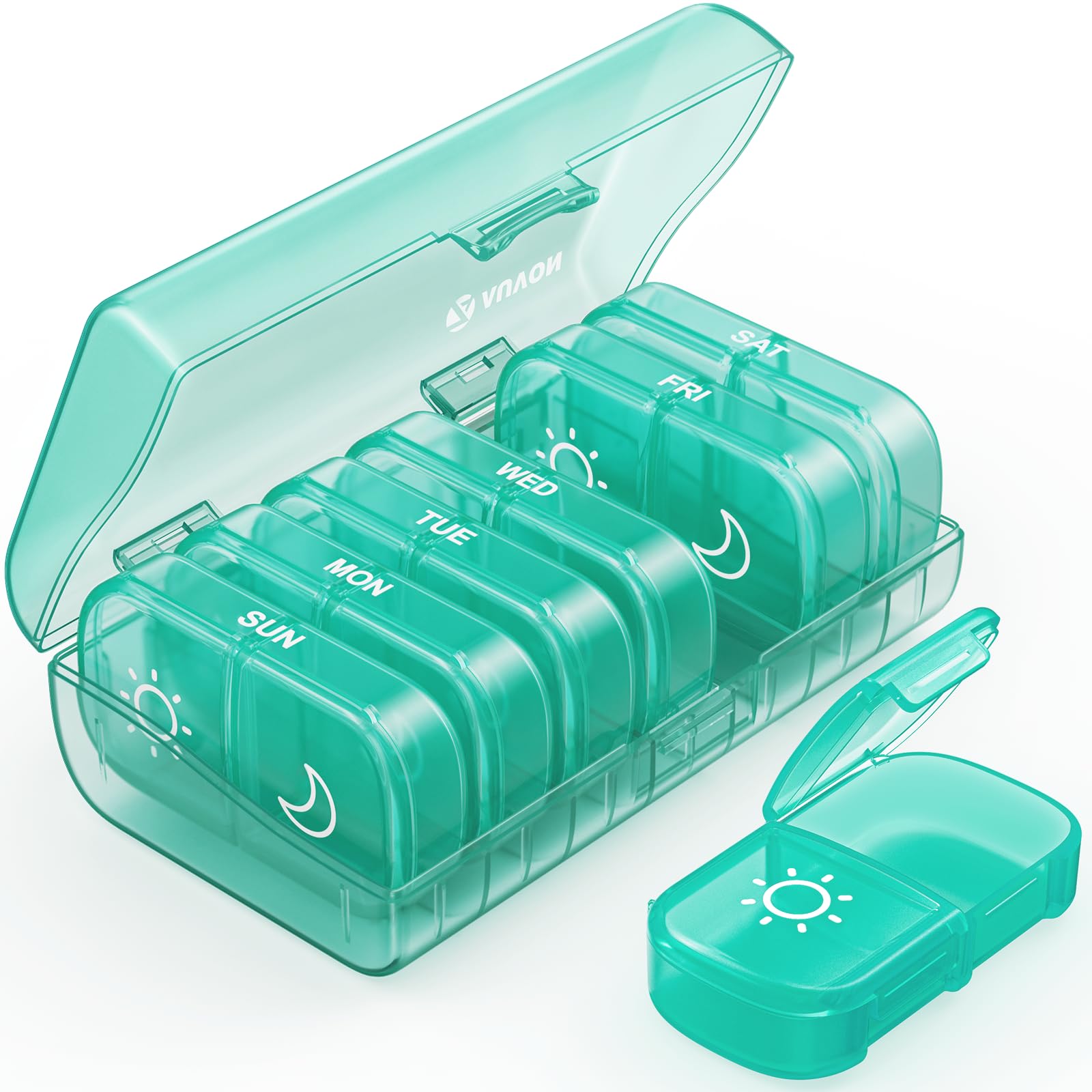 AUVON XL Weekly Pill Organizer 2 Times a Day, Pill Box 7 Day with One-Side Large Openings for Easy to Use, Cyan AM PM Pill Case for Medication, Vitamins, Fish Oils, Supplements