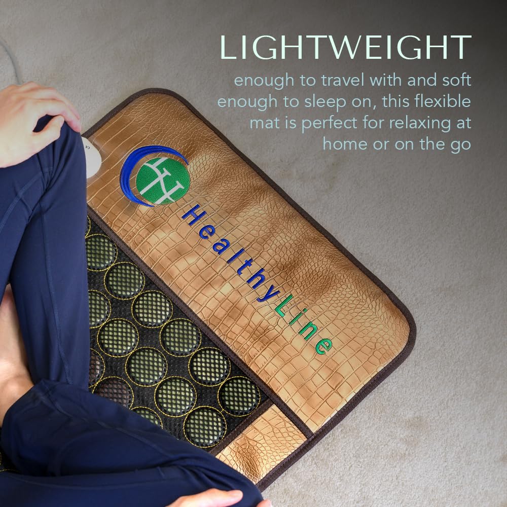 HealthyLine Mesh Far Infrared Heating Pad - Natural Crystal Gemstones Mat, Auto Shut Off, Back Pain Relief, Negative Ions Therapy - 72" x 24"