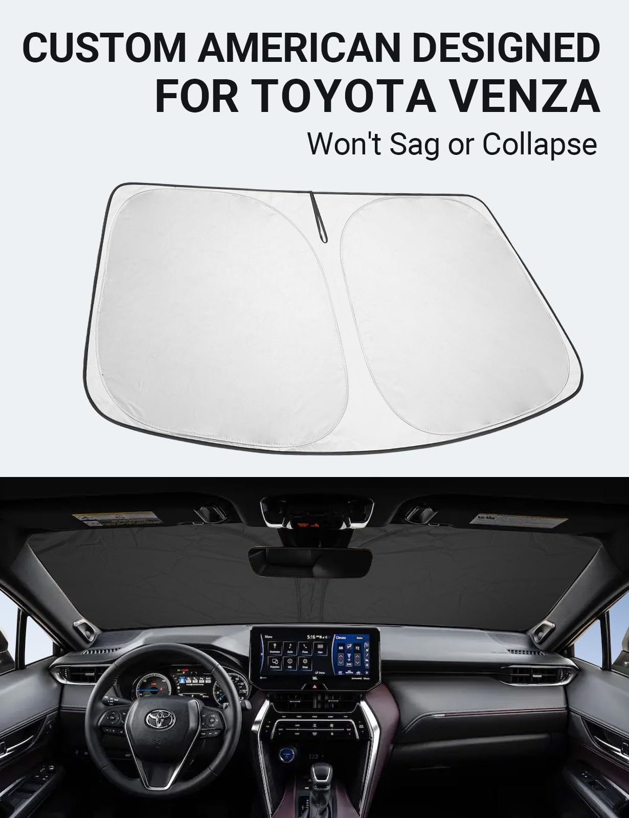 Proadsy 2024 Upgrade Front Windshield Sun Shade Foldable Sunshade Protector Custom Fit 2021 2022 2023 2024 Toyota Venza, LE, XLE, Limited, SUV Accessories