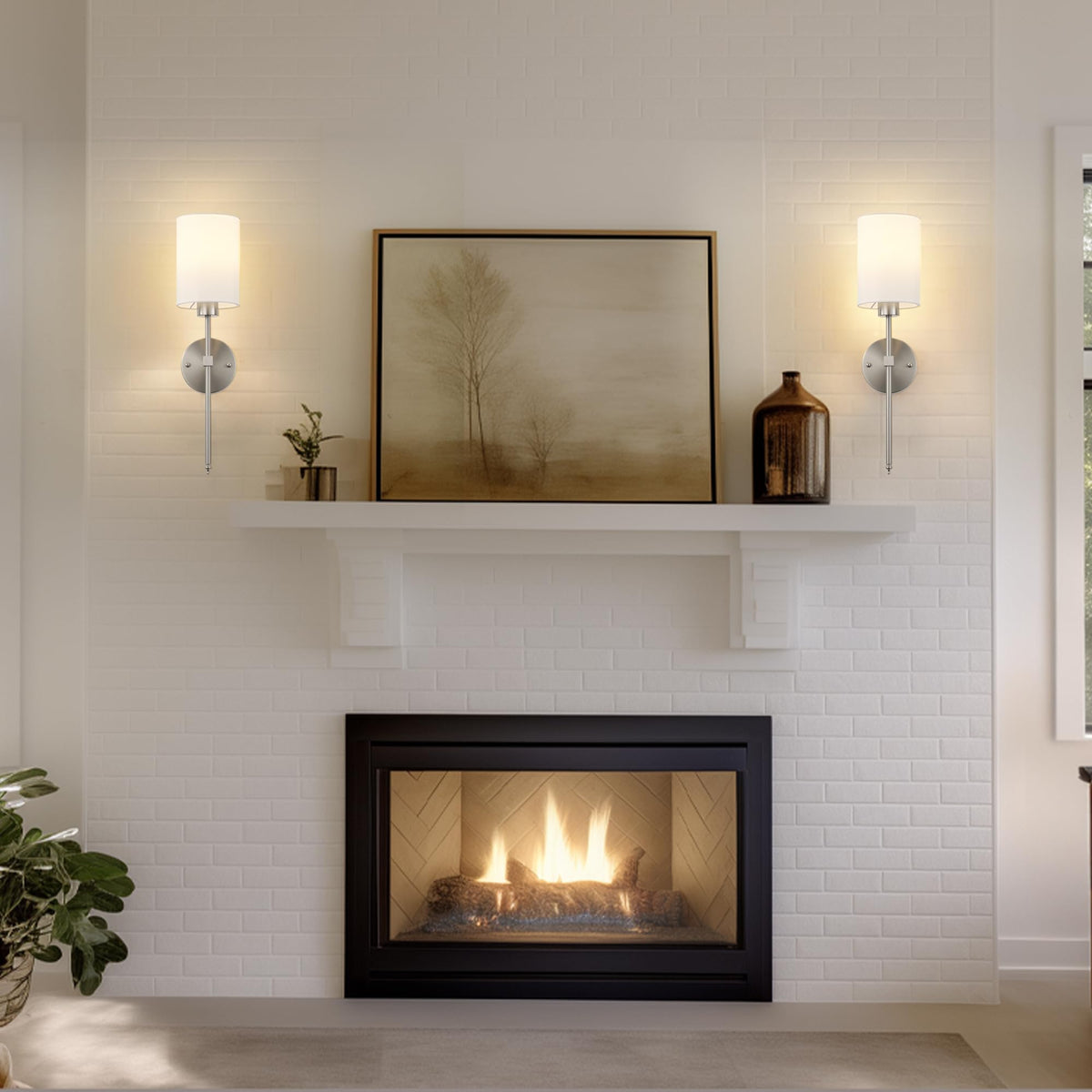 Battery Operated Wall Sconces Set of Two,Wireless Rechargeable Wall Light With Remote Control, Dimmable, Amber Light/Warm White/Natural White/Daylight/RGB,Timer,for Living Room,Bedroom,Entryway,Nickel