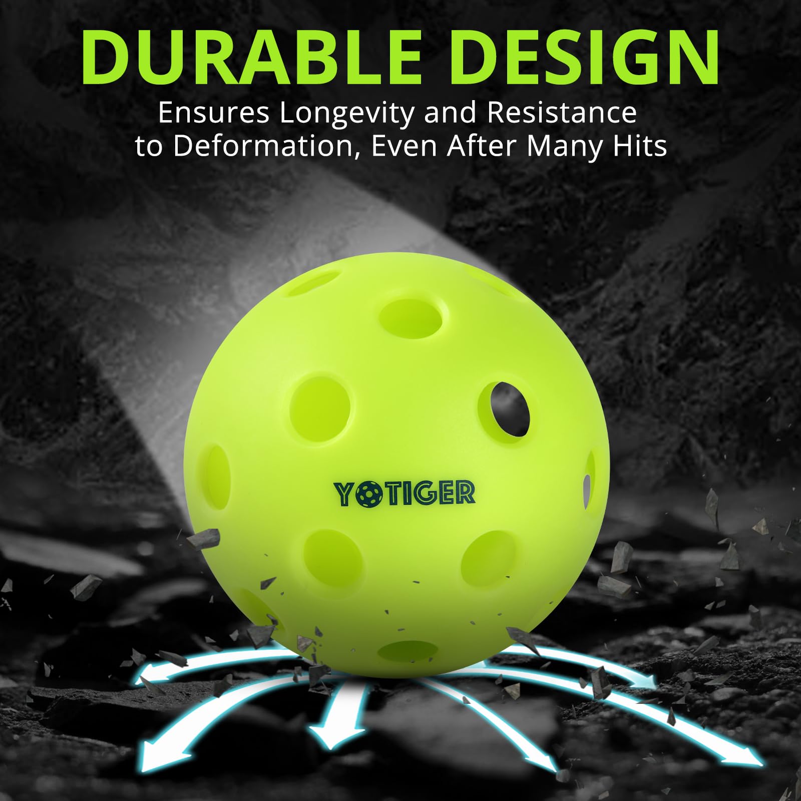 YOTIGER Indoor Pickleball Balls 4-Pack, 26 Holes High Bounce Durable Green Pickle Balls, Perfectly Balanced Pickleball Ball for All Style Pickleball Paddles & All Skill Levels