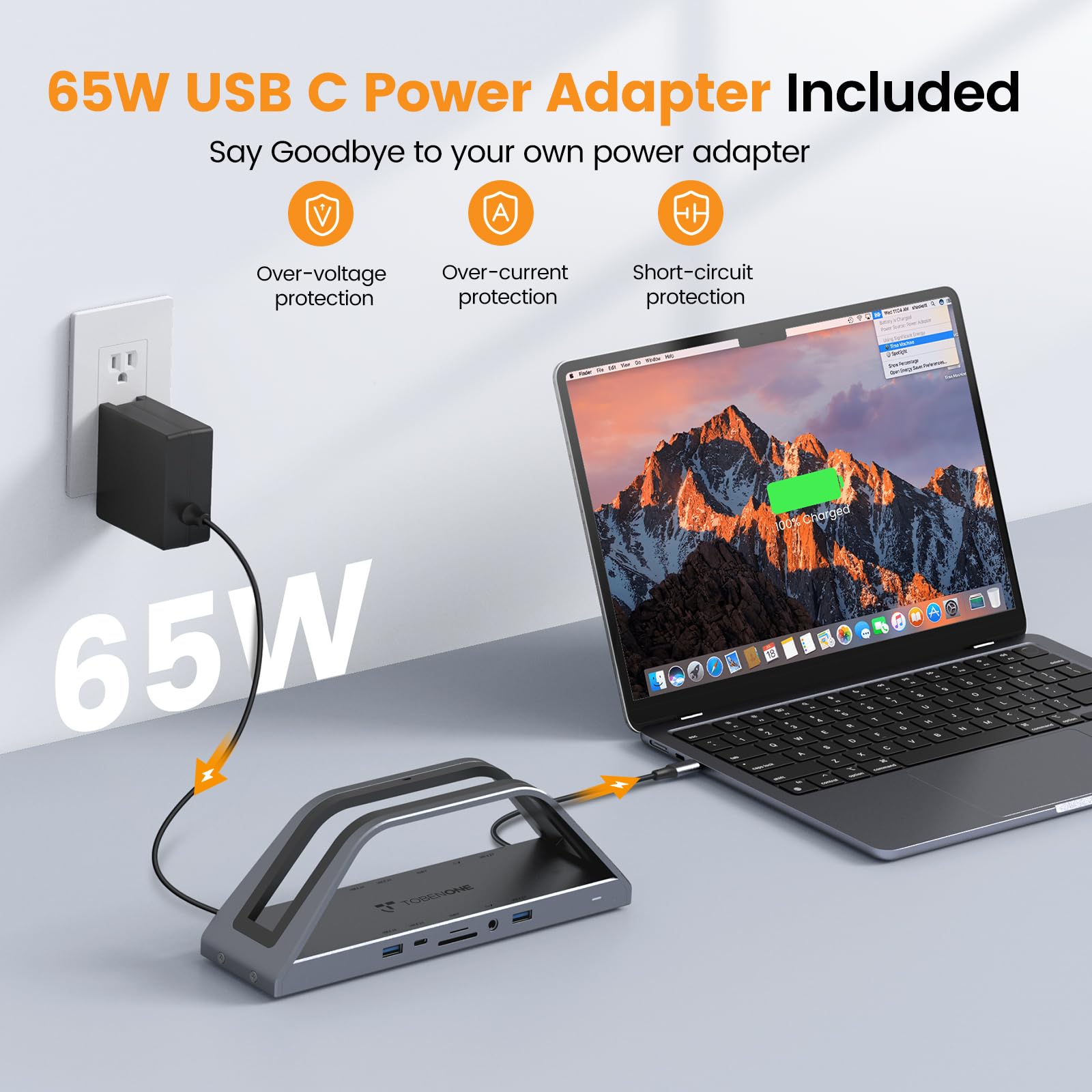 TobenONE USB C Docking Station Dual 4K Monitor for Thunderbolt and USB-C Windows and Mac M1 M2 M3,and ChromeOS, Universal USB C Dock with Dual 4K HDMI, Power Adapter, 6 USB, RJ45