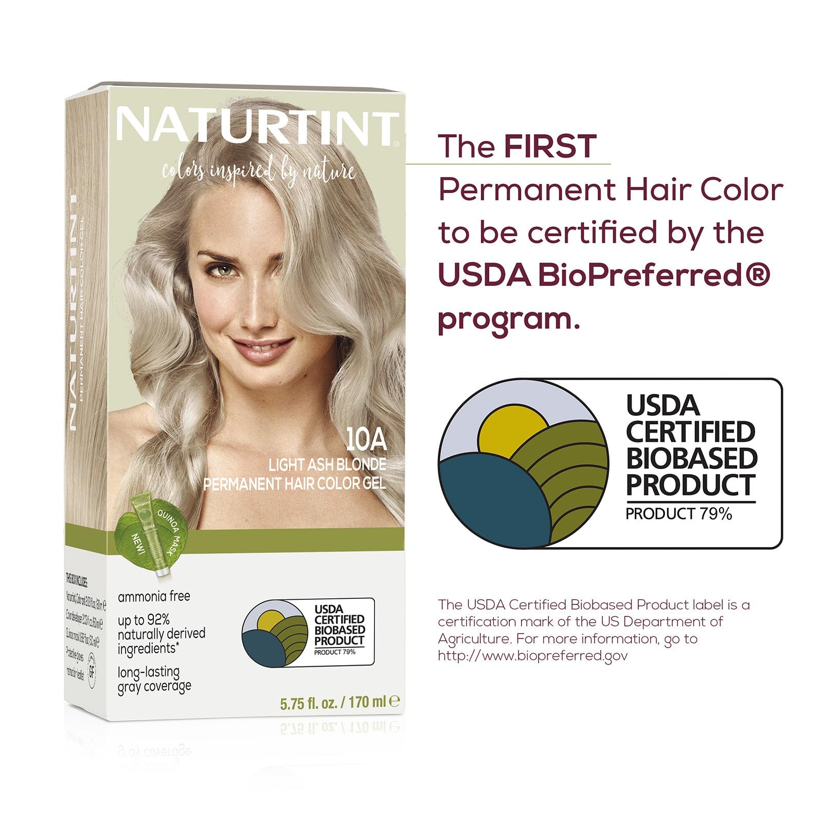 Naturtint 10A Light Ash Blonde Permanent Hair Color (Pack of 1), Ammonia Free, Vegan, Cruelty Free, up to 100% Gray Coverage, Long Lasting Results (Packaging may vary)