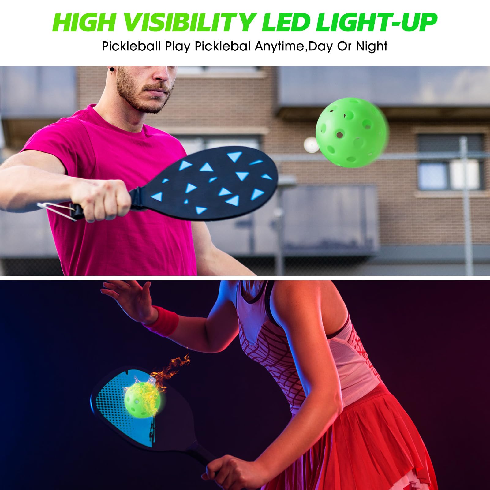 Bvdfgk Glow in The Dark Pickleballs - Light Up Pickleball Balls for Outdoor and Indoor Play, Pickle Ball with X40, Meet USAPA Requirement - 5 Pcs