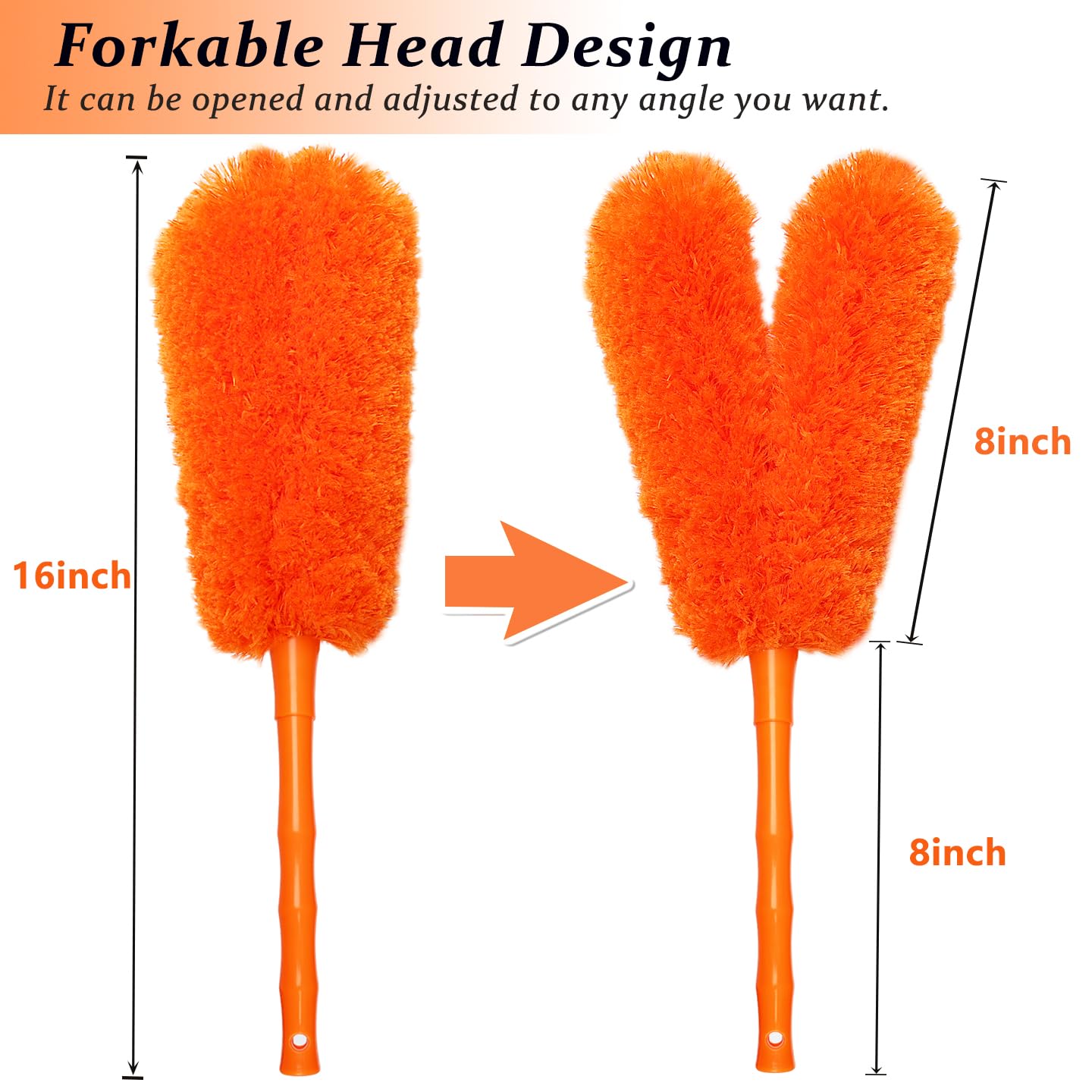 16 inch Microfibre Feather Duster, Big Microfibre Duster Make Home Cleaning More Efficient and Easy, Cleaning Tool for Office, Fan, Car, Computer,Furniture, Sofa, Railing (Orange)