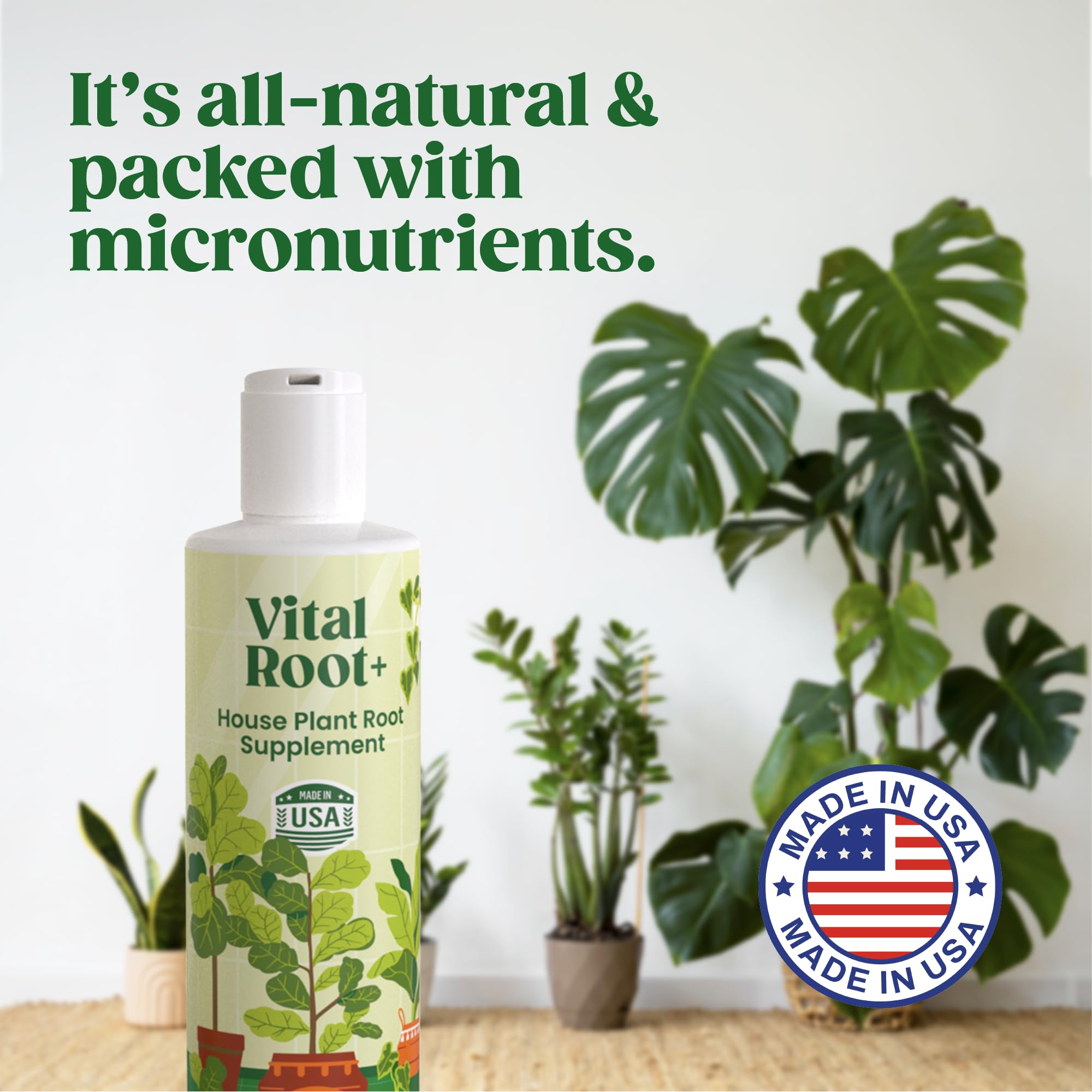 Root Supplement, Liquid Stimulator for Fiddle Leaf Fig & Indoor Plants - Propagation Promoter & Rot Treatment - Food for Healthy Roots, Stems & Leaves - Made in USA