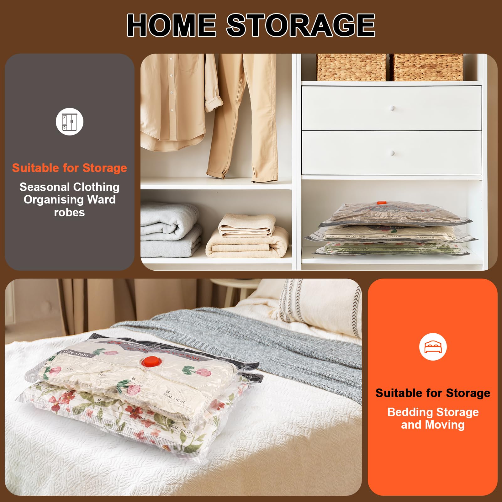 Travel Vacuum Bags with Rechargeable Pump Kit - 15 Pack Compression Bag for Travel & Home, Space Saver for Clothes, Blankets, Seasonal Storage