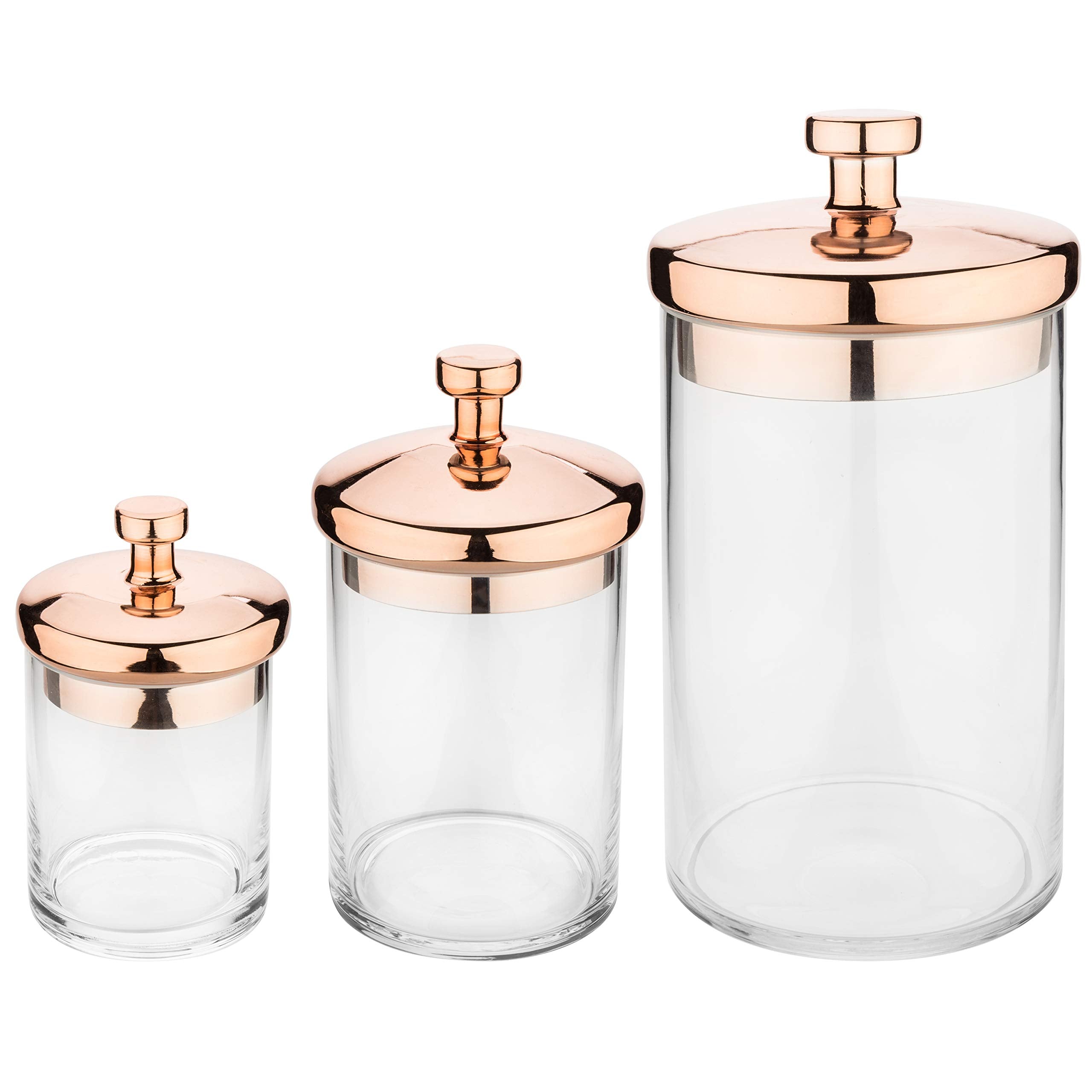 MyGift 6 Piece Clear Glass Apothecary Jar Set with Copper Lid - Decorative Kitchen and Bath Storage Canisters, Wedding Centerpiece Jars, Candy Buffet with Lids