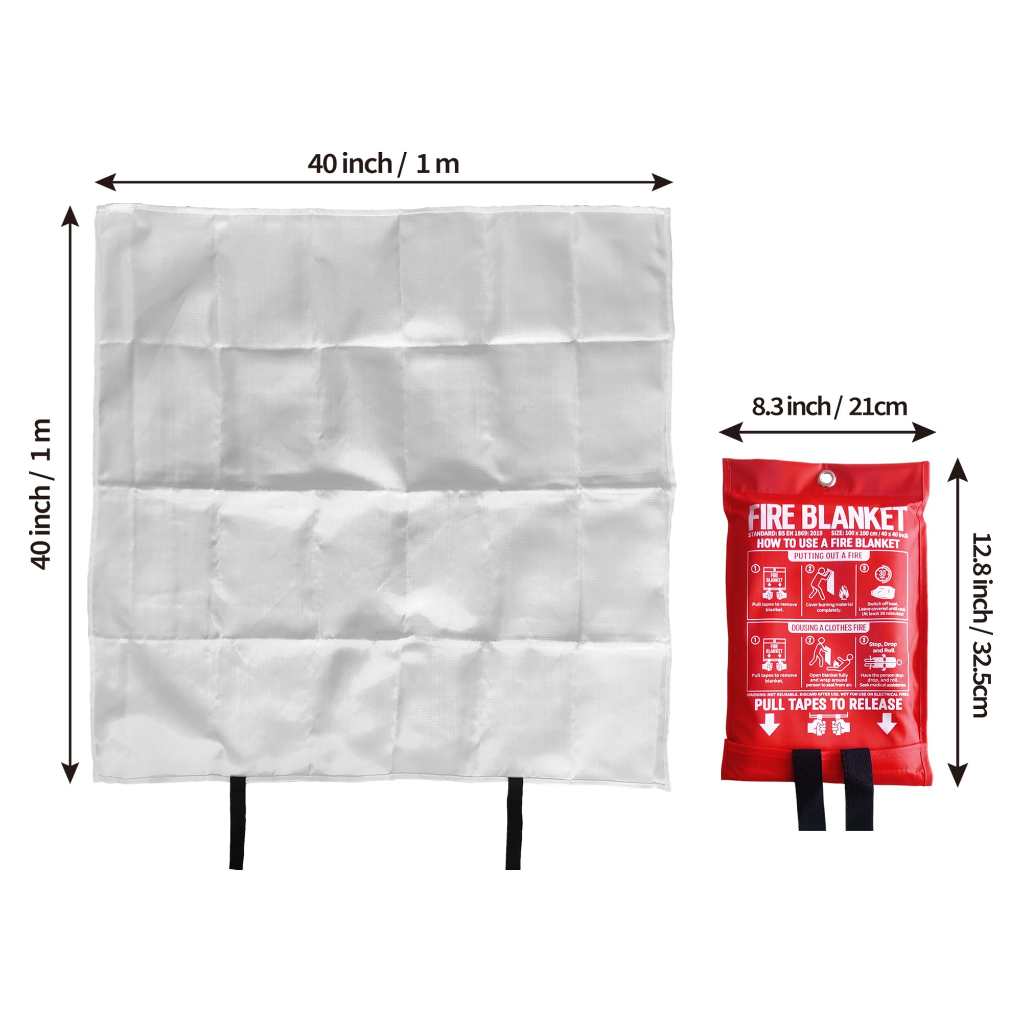 KingtooSize Fire Blanket for Kitchen and Home, 40" x 40", Fiberglass Emergency Fire Blanket, 2 Pack