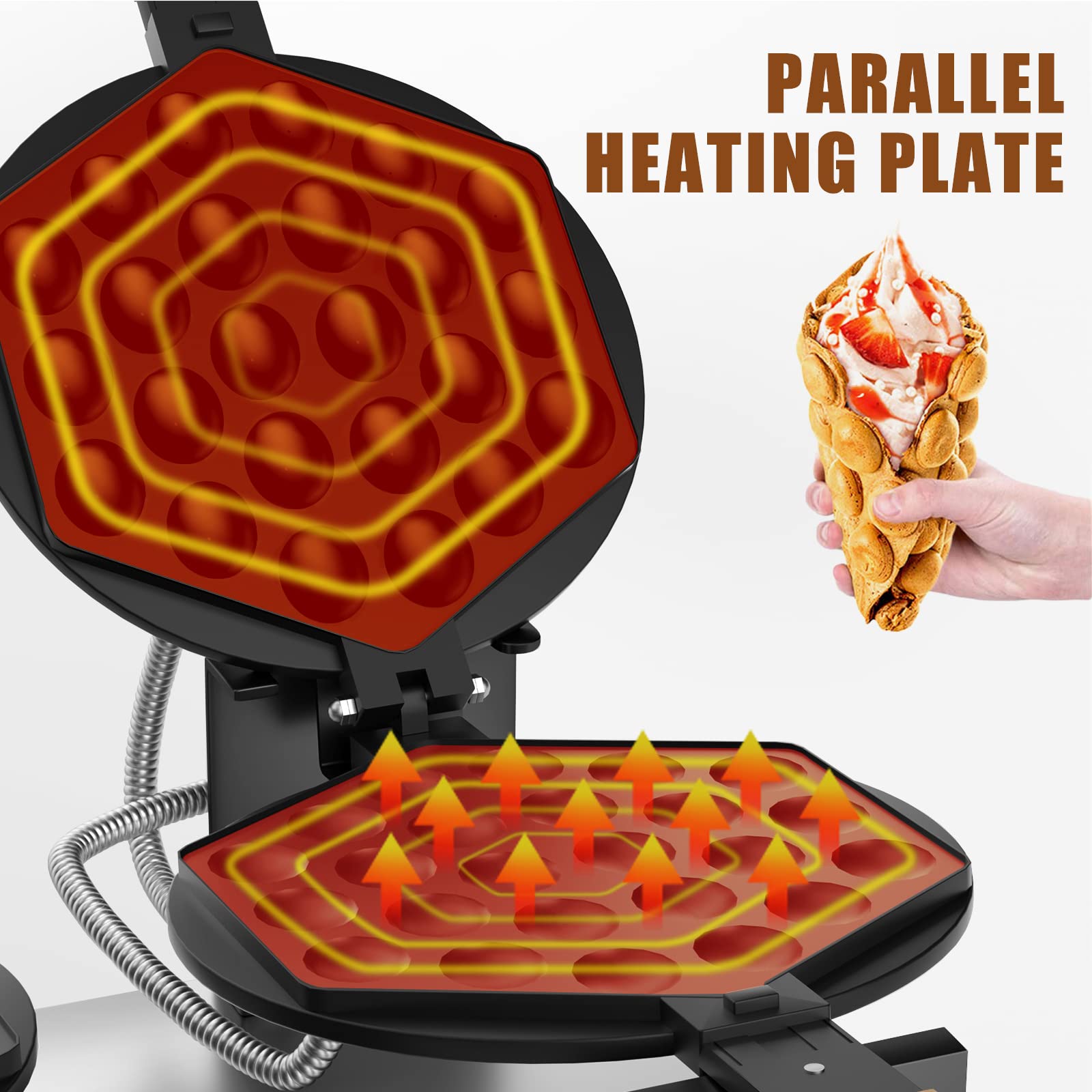 PYY Double Bubble Waffle Maker Commercial Waffle Maker Non-stick Hong Kong Egg Waffle Maker for Home Use Stainless Steel Pancake Maker 180° rotate