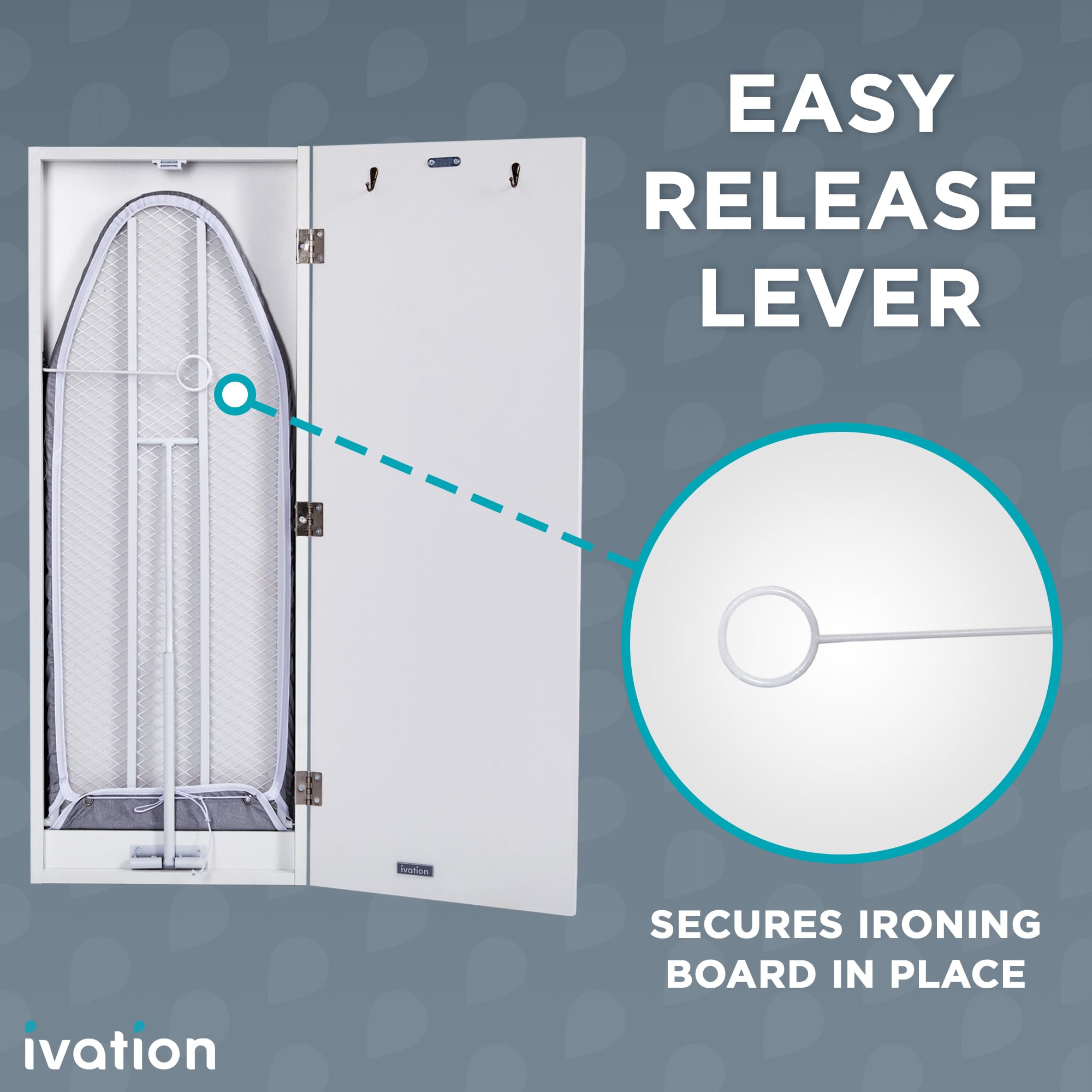Ivation Wall-Mounted Ironing Board Cabinet with Farmhouse Door, Foldable Ironing Storage Station for Home, Apartment & Small Spaces, Easy-Release Lever, White