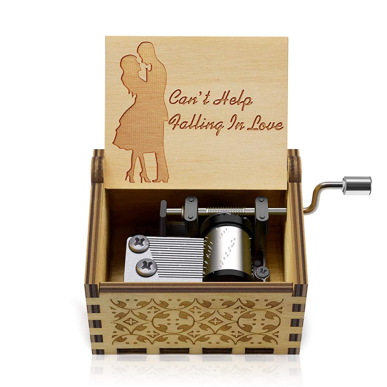 Can't Help Falling in Love Wood Music Box Hand-Operated Antique Engraved Cute Musical Boxes Gift for Love One, Boyfriend, Girlfriend, Husband,Wife Birthday/Wedding Day/Christmas Day Present