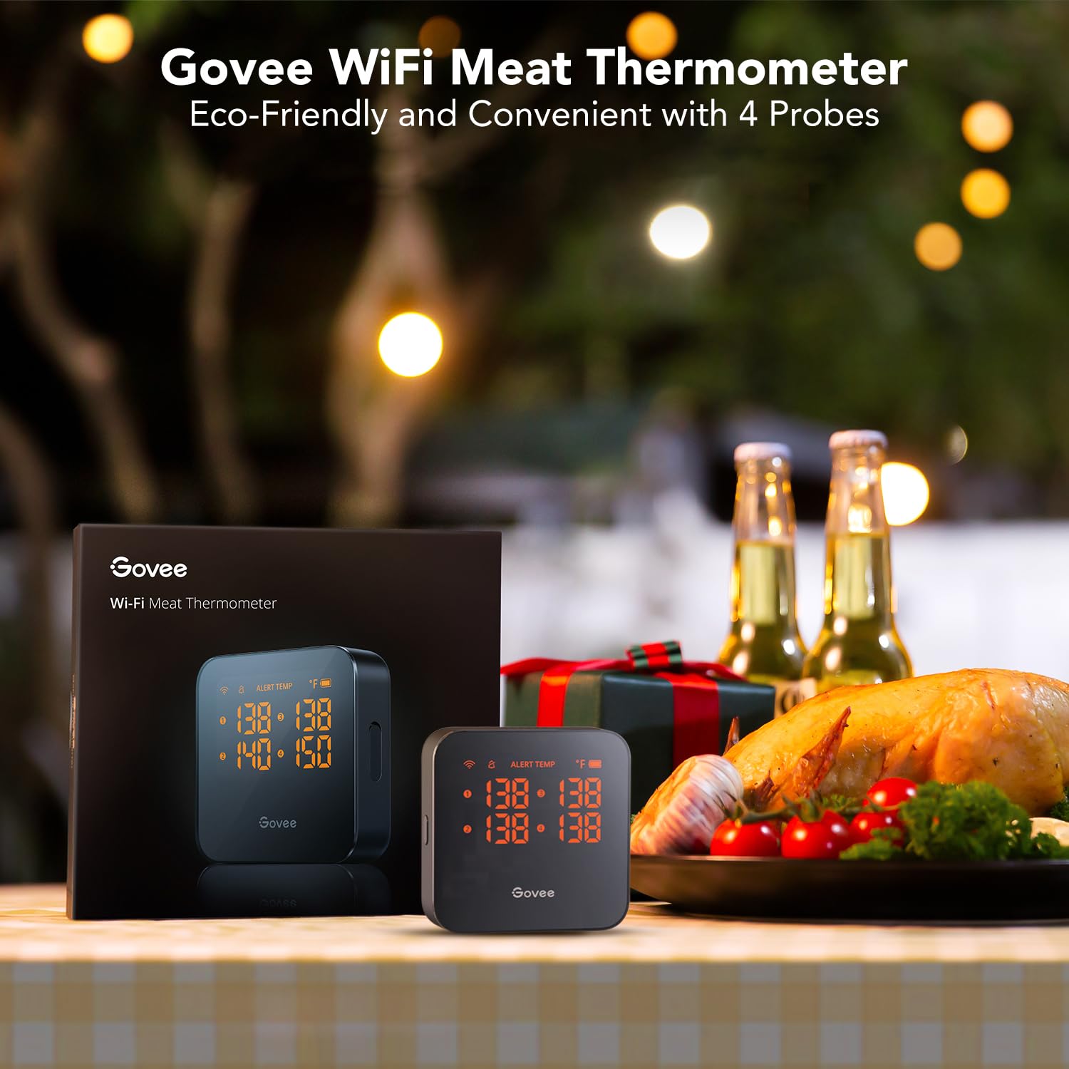 Govee WiFi Meat Thermometer with 4 Probe, Smart Bluetooth Grill Thermometer with Remote App Notification Alert, Digital Rechargeable BBQ Thermometer for Smoker Oven Kitchen