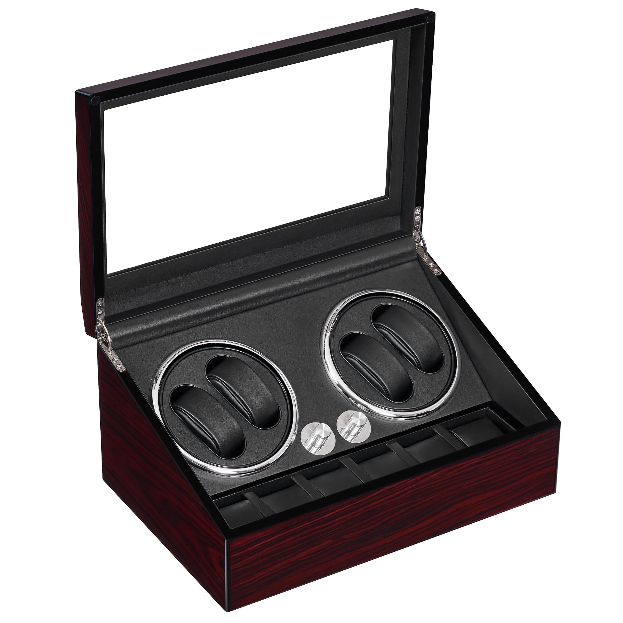 ANWBROAD Watch Winder for Automatic Watches 4 Watch Rotator and 6 Extra Storages with Super Quiet Mabuchi Motor LED Backlight Watch Turner Piano Paint Watch Shaker 5 Rotating Modes Gift USB UJWW002Y