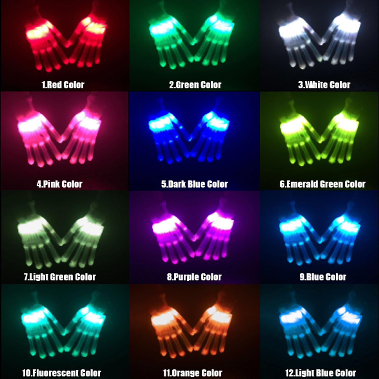VABX-Purple 12 Colors Flash Led Light up Gloves for Boys Girls Birthday Cool Gifts Easter Halloween Christmas Rave Party Kids 4-12 Teens Adults (Medium)