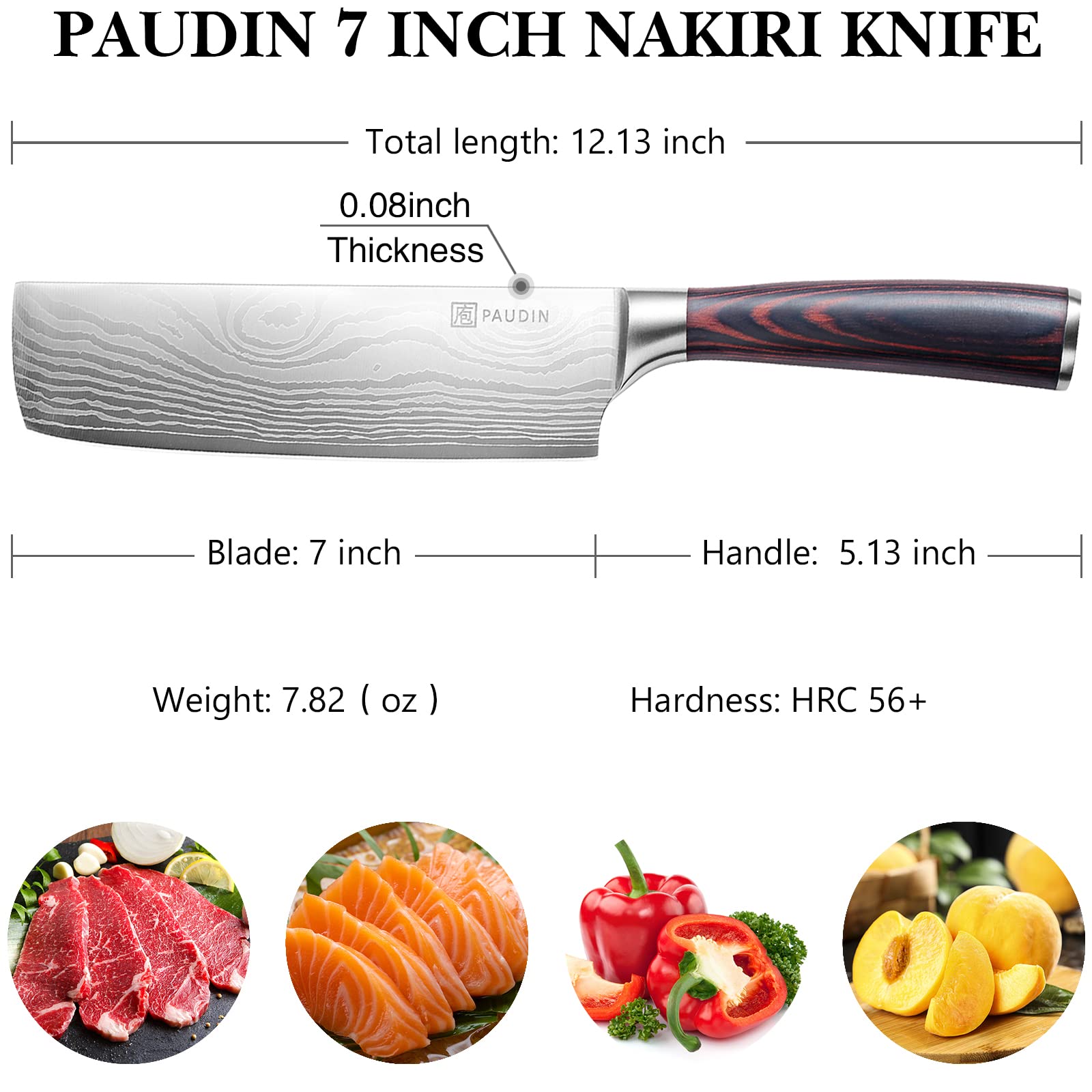 PAUDIN Nakiri Knife - 7" Razor Sharp Meat Cleaver and Vegetable Kitchen Knife, High Carbon Stainless Steel, Multipurpose Asian Chef Knife for Home and Kitchen with Ergonomic Handle