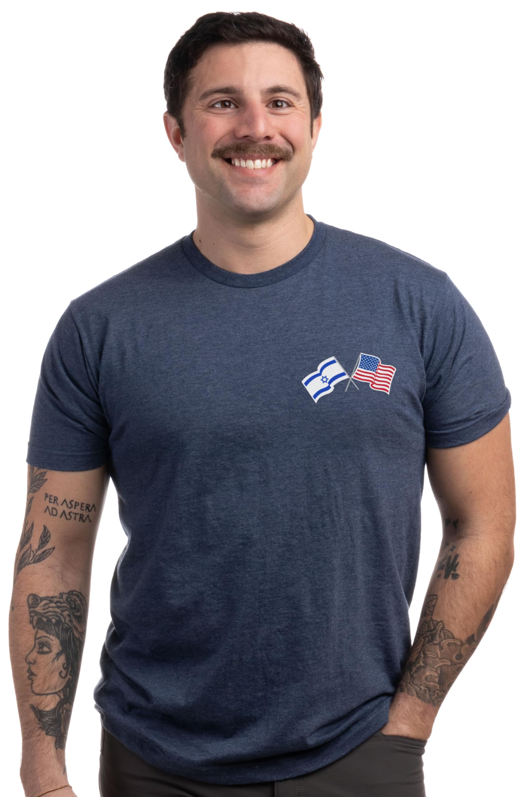 Ann Arbor T-shirt Co. Israeli-American USA Pride T-Shirt for Adult Men/Women - Heather Navy, Large