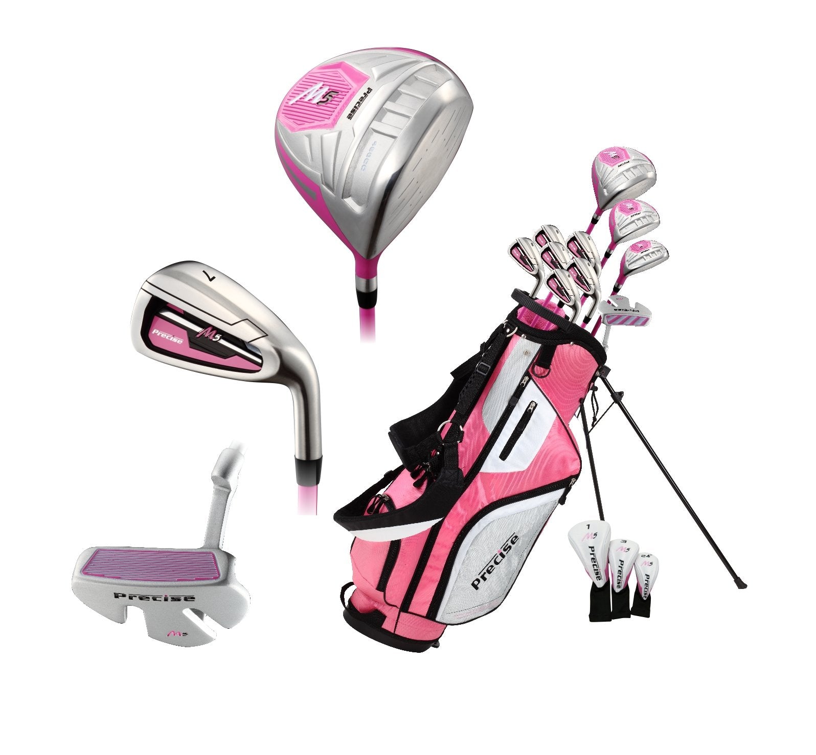 Precise M5 Ladies Complete Left & Right Handed Golf Club Set | Complete Regular & Petite Womens Golf Clubs Set | with 3 HC's, Lightweight Shafts & Spacious Stand Bag w/Pockets & Dual Carrying Straps