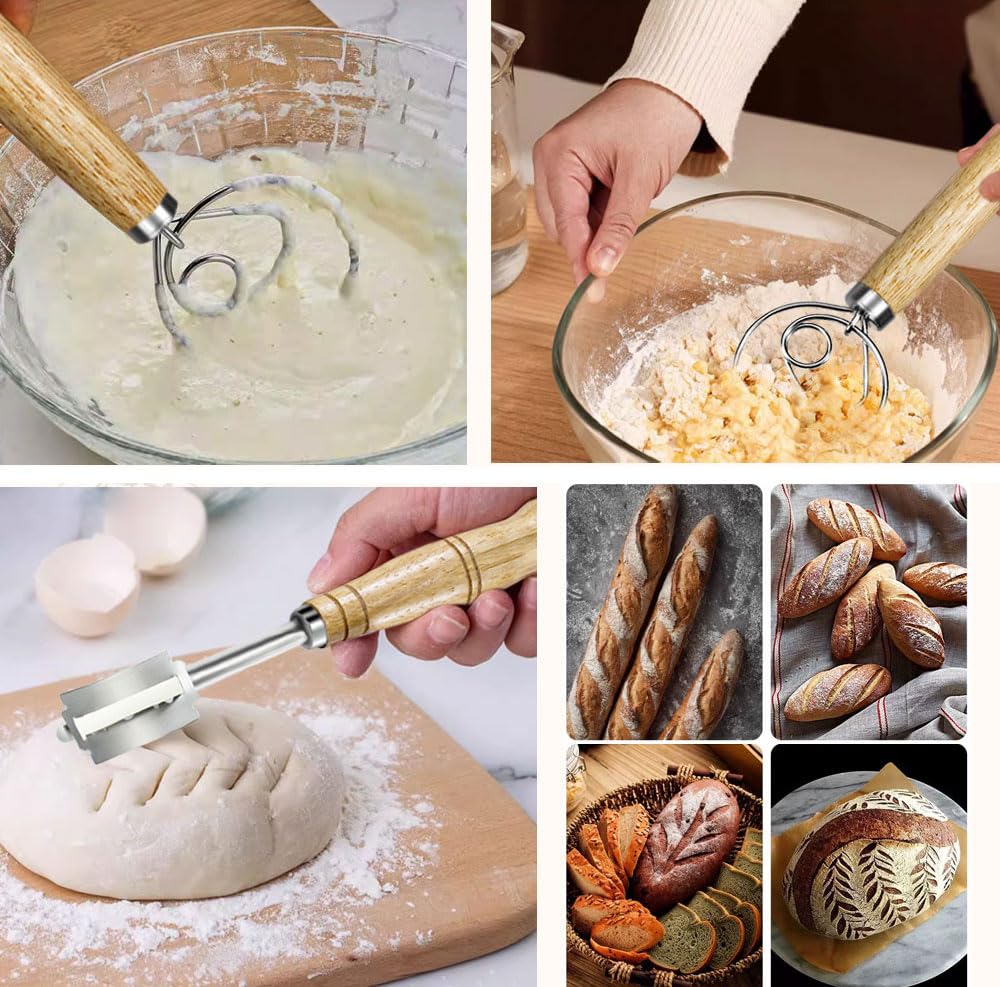 Dough Whisk Bread Making Tools Kit, Sourdough Silicone Bread Sling, Bread Lame Dough Scoring Tool & Dough Cutter Bread Baking, Bread Making Supplies Tools, Sourdough Bread Baking Gift Set