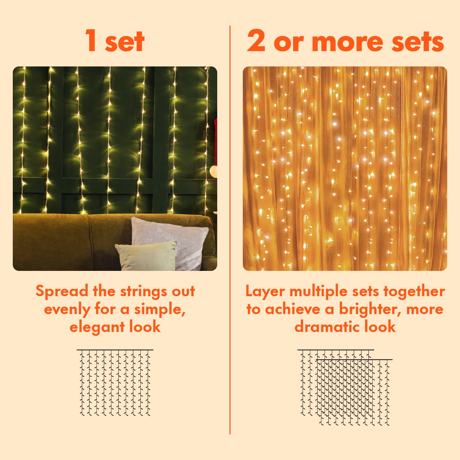 Twinkle Star 300 LED Curtain String Lights, 12 Modes Plug in Fairy Lights for Bedroom,Wedding,Party,Birthday, Hanging Twinkle Lights for Indoor Outdoor Wall Window Backdrop Decoration, Warm White