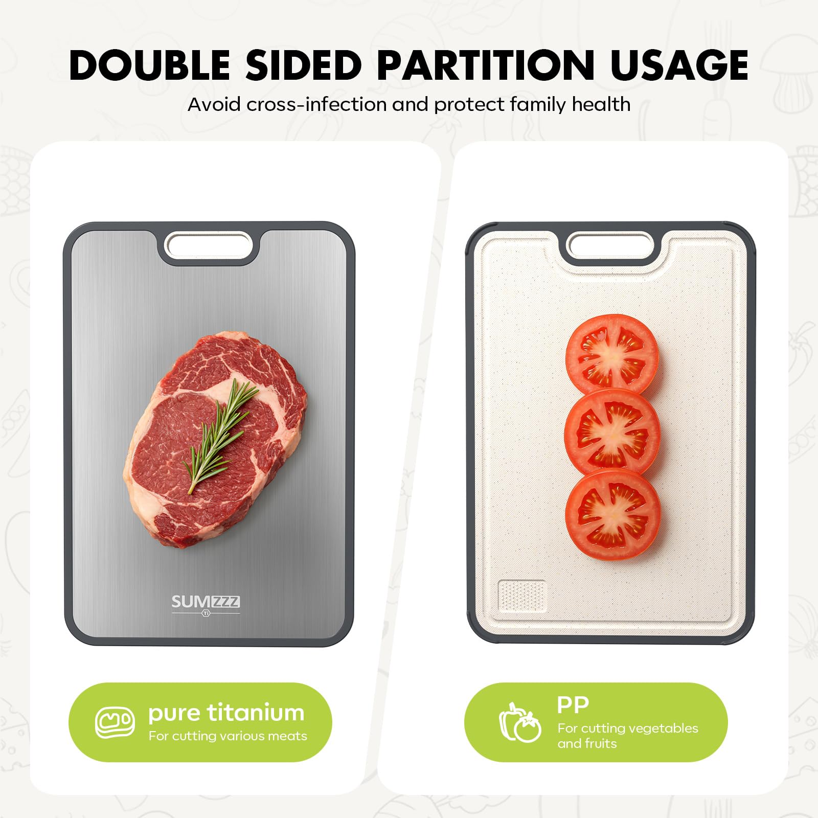 Sumzzz Titanium Cutting Board for Kitchen, Cutting Board Double Sided Food Grade, Pure Titanium/PP, Easy to Clean Large Size 15”×10.3”