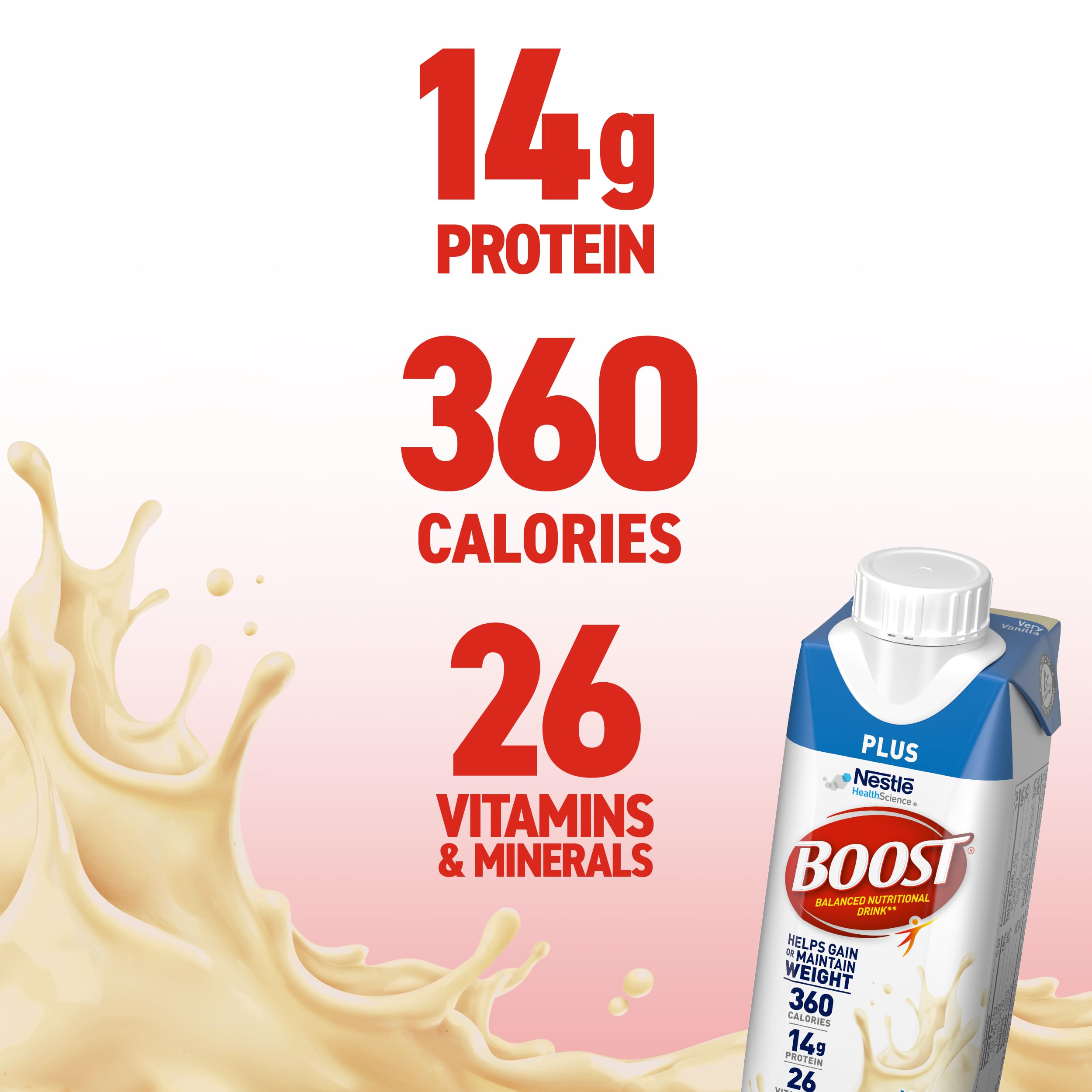 BOOST Plus Ready to Drink Balanced Nutritional Drink, Very Vanilla, 8 Fl Oz(Pack of 24)