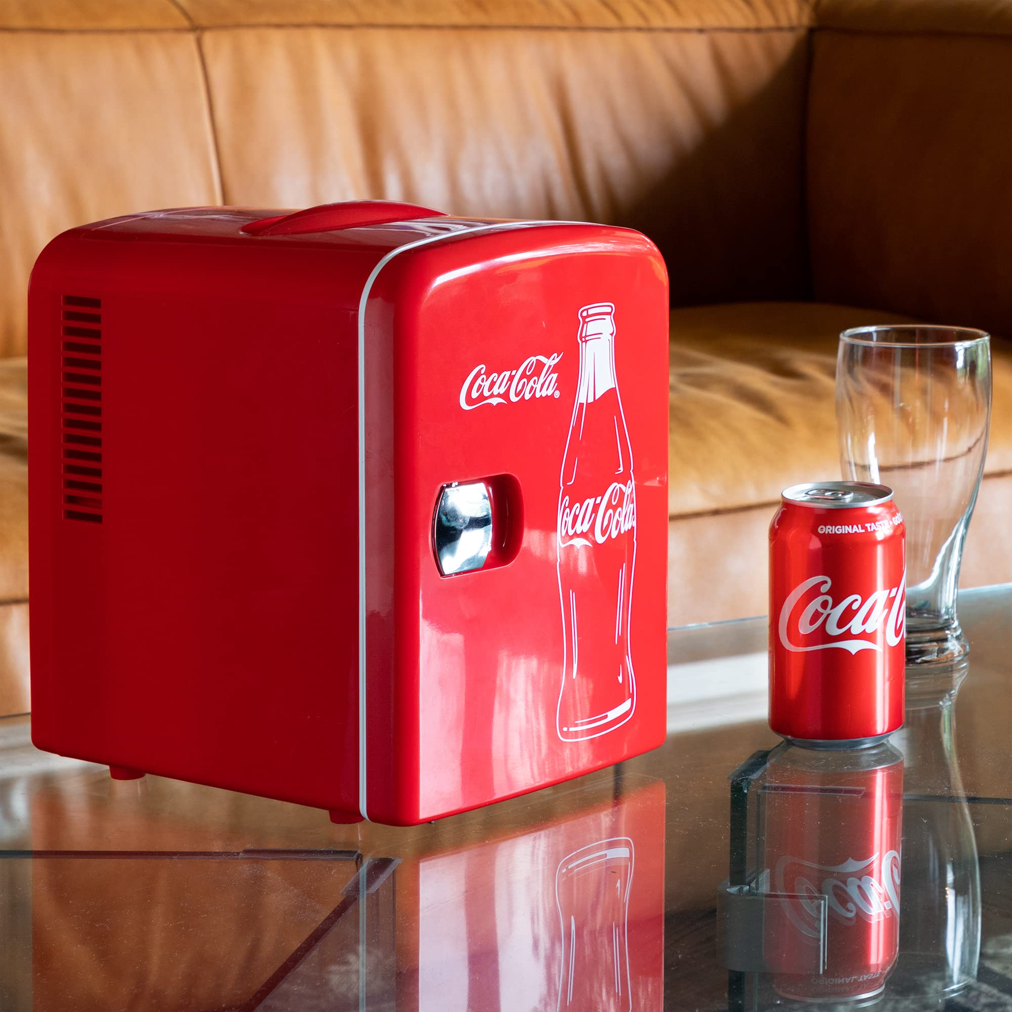 Coca Cola Mini Fridge for Bedroom Skincare Cosmatic Office 4L Small Refrigerator 6 Can Mini Refrigerator Dorm Fridge Portable Cooler 12V DC 110V AC Personal Travel Refrigerator Snacks Drinks Red