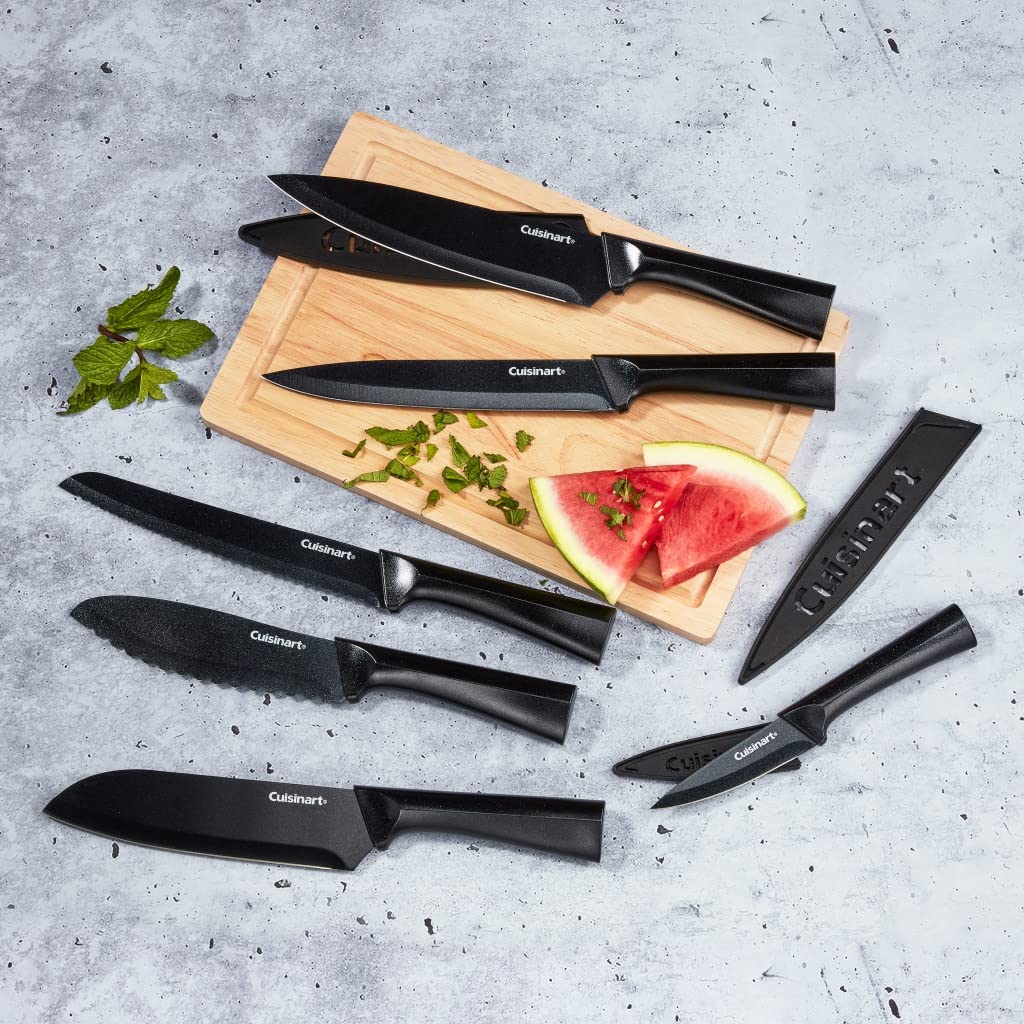 CUISINART Cutlery Knife Set, 12pc Metallic Cutlery Knife Set with Blade Guard , Lightweight, Stainless Steel, Durable & Dishwasher Safe, C55-12PMB,Black