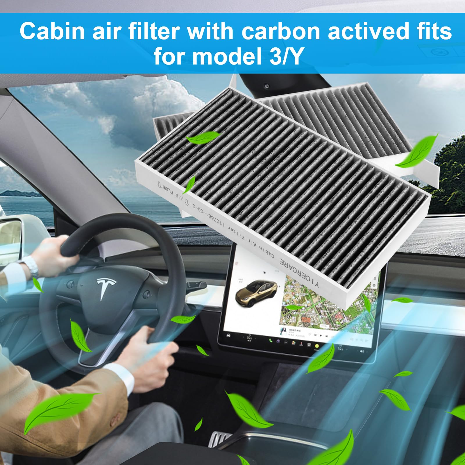 Tesla Model Y Air Filter Model 3 Cabin Air Filter with Activated Carbon, HEPA Filter Replacement Kit Tesla Accessories 2016-2024, 2 Pack