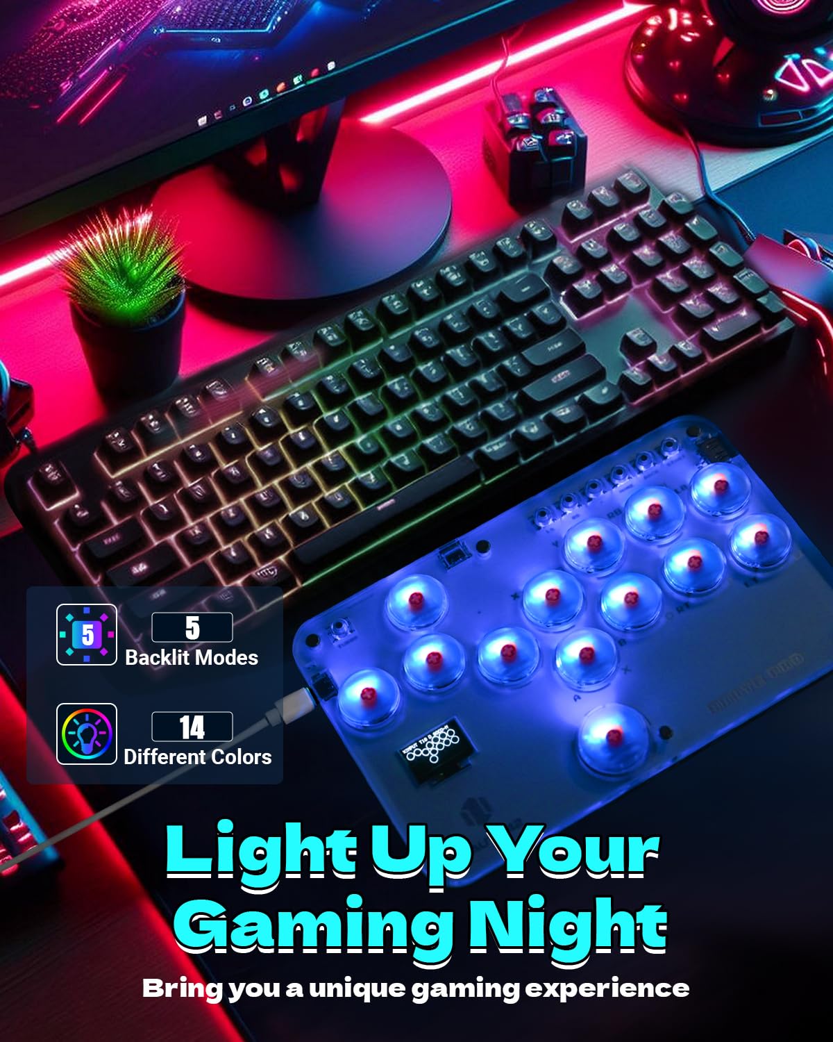 Sehawei Haute42 Arcade Stick S13 All-Button Gamerfinger with Custom RGB & Turbo Functions,Arcade Controller Street Fight for PC/Ps3/Ps4/Switch/Steam Game Keyboard-Supports Hot Swap & SOCD
