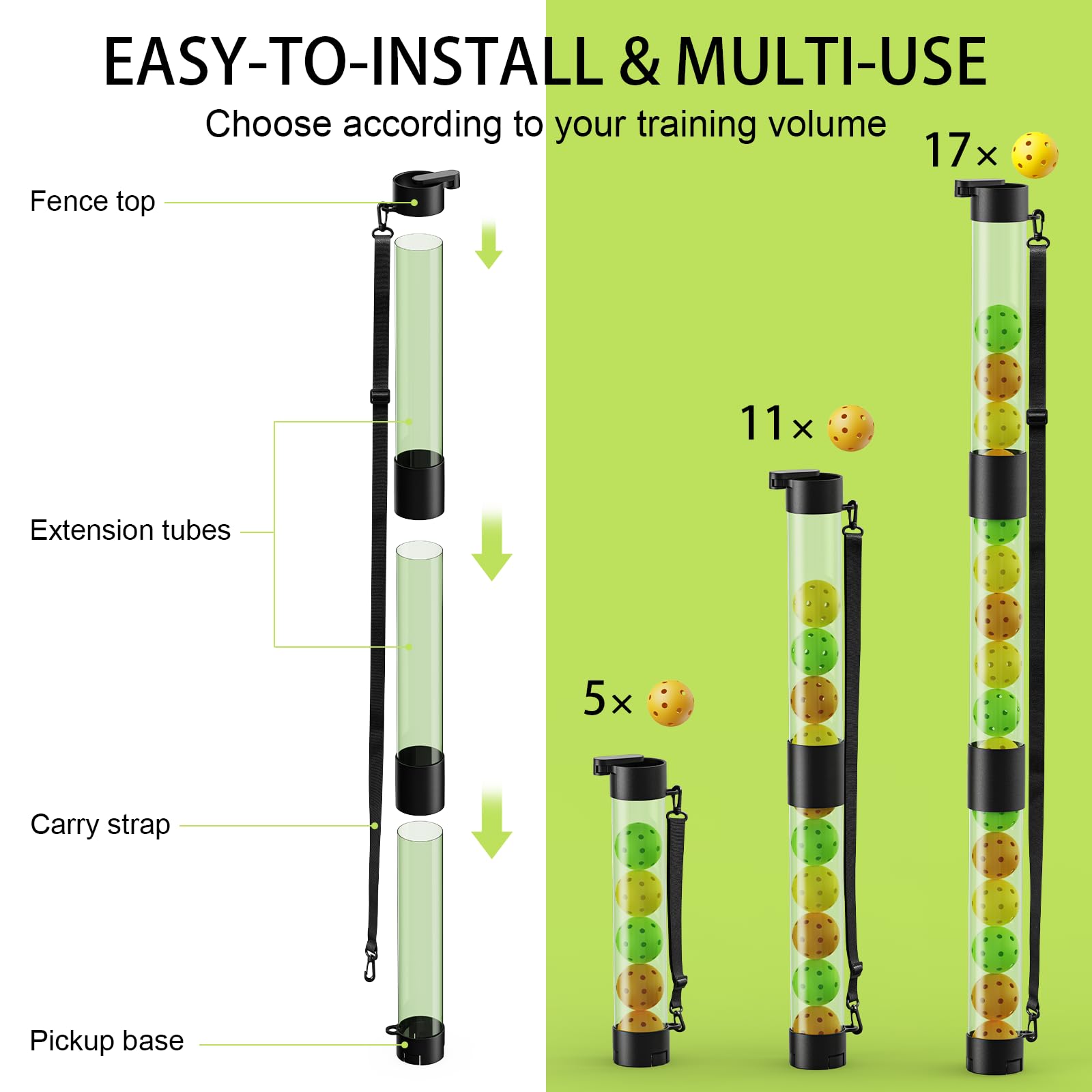 SELMOR 17 Balls Pickleball Ball Retriever & Ball Holder Storage with Strap, Back Saver for Pickleball Accessories, Quick for Pickleball Tube Ball Pickup