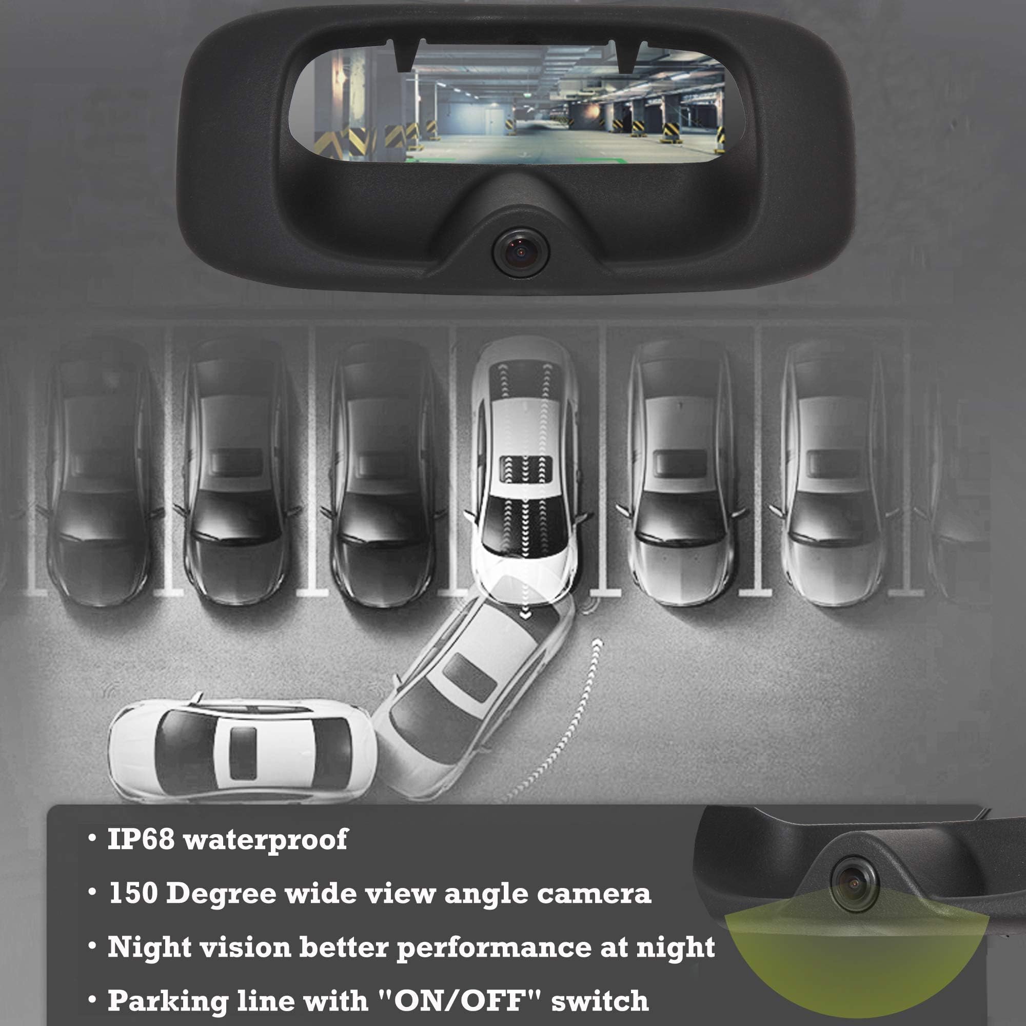 RED WOLF Tailgate Handle Backup Camera Fit for 1999-2006 Chevrolet Chevy Silverado/GMC Sierra 1500 2500 3500HD Pickups Reverse Rear View Backup Camera, Waterproof Guideline w/12V Power Cable RCA Plug