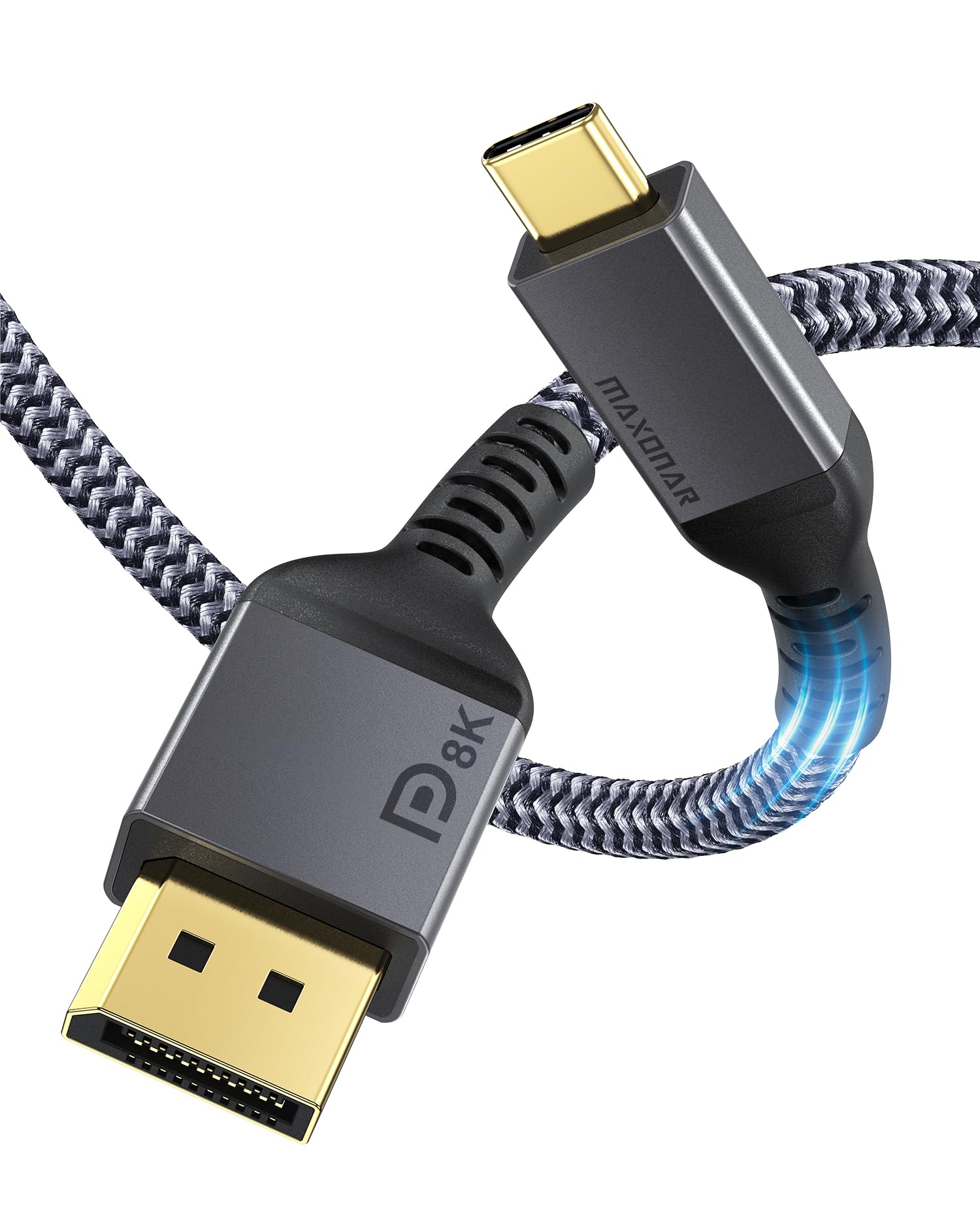 Maxonar USB C to DisplayPort Cable 8K@60Hz 4K@60Hz/144Hz/120Hz 5K@60Hz 2K@240Hz Thunderbolt 3 to DisplayPort Cable HBR3 DP 1.4 Adapter for MacBook Pro, Mac Mini, Dell XPS 1M/3.3Ft VESA Certified