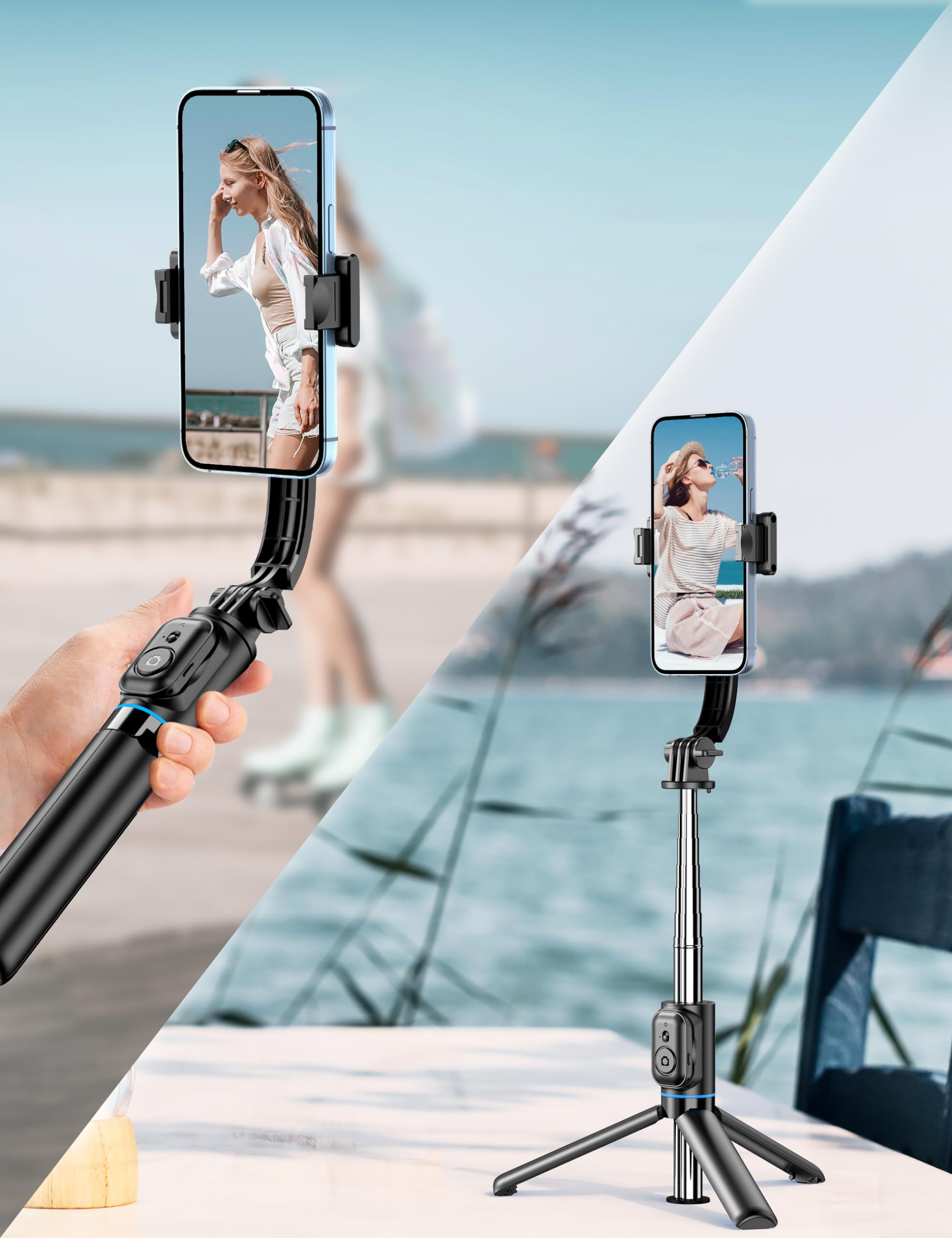 Selfie Stick, 41'' Extendable Phone Tripod Stand with Phone Holder & Detachable Remote, 360° Rotation Selfie Stick Tripod for Cell Phone Compatible with iPhone, Android, Samsung