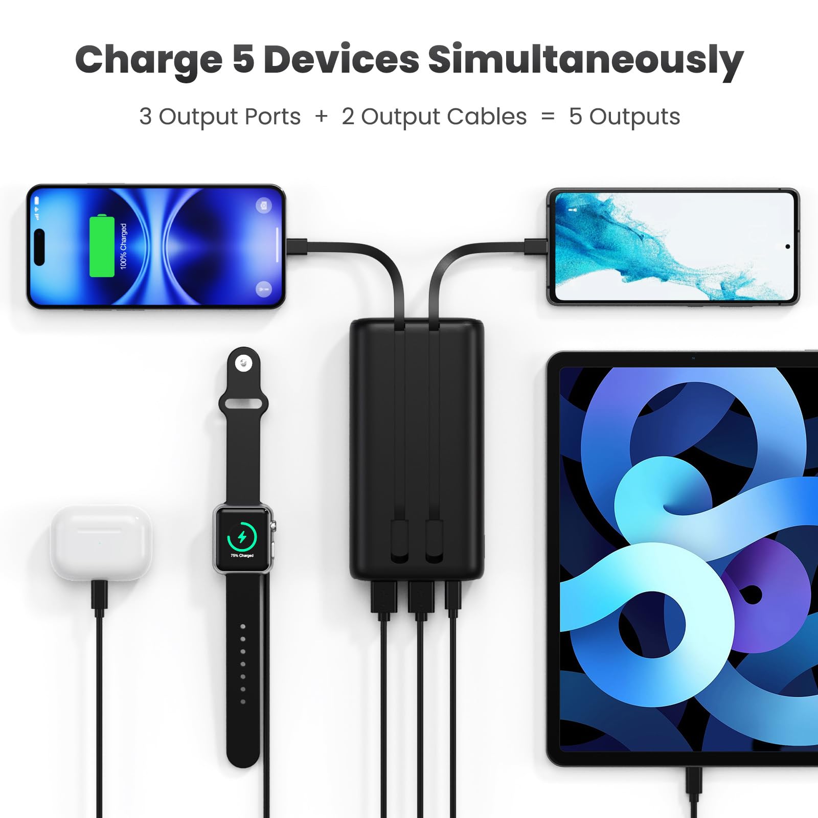 Portable Charger 40,800mAh Power Bank 25W Portable Battery Pack with 2 Built in Cables [2024 Upgraded], PD QC4.0 Fast Charging Portable Phone Charger Compatible with iPhone 16/15,Android Samsung-Black