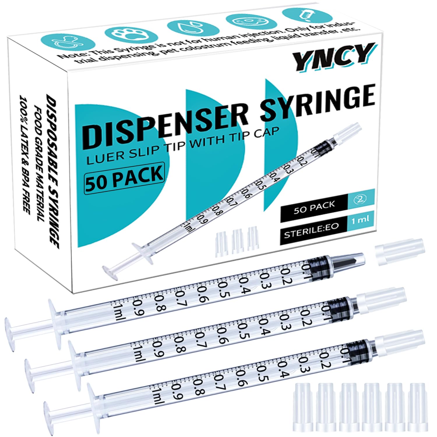 1ml Syringes with Cap, Luer Slip Tip, Whole Pack Bulk Sterile Sealed, No Needle