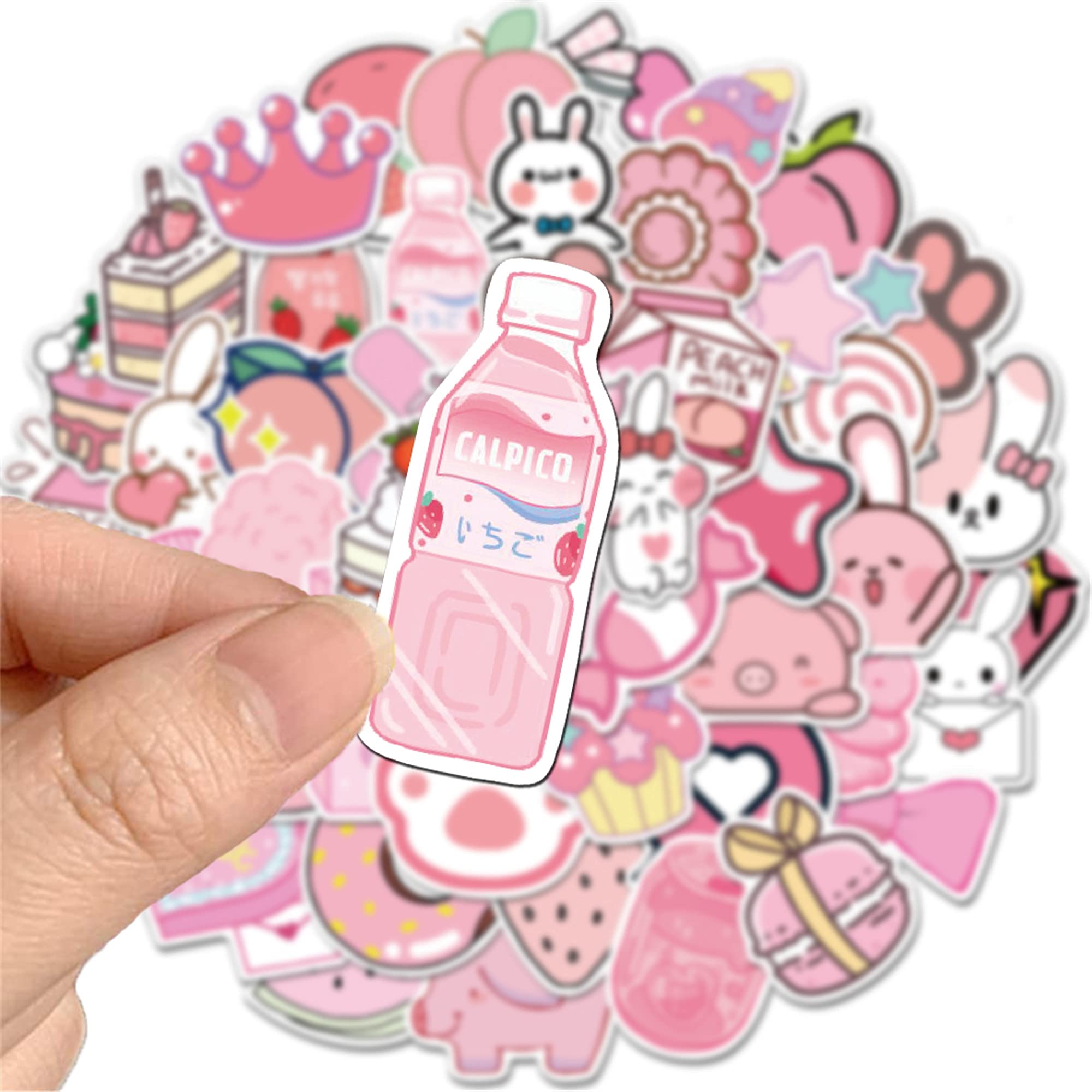 LANKEME 50PCS Cute Kawaii Stickers for Water Bottles, VSCO Pink Stickers for Laptop Aesthetic Stickers Gift for Kids Teens Girls(Pink Rabbit)