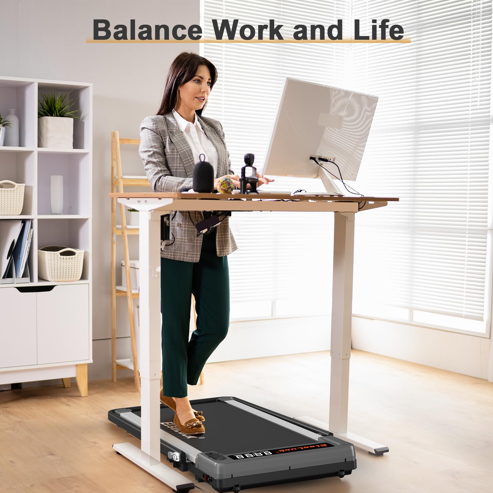 Elseluck Walking Pad Under Desk Treadmill, 2 in 1 Foldable Treadmill for Home, Portable Walking Treadmill with Remote Control, Walking Jogging Machine in LED Display