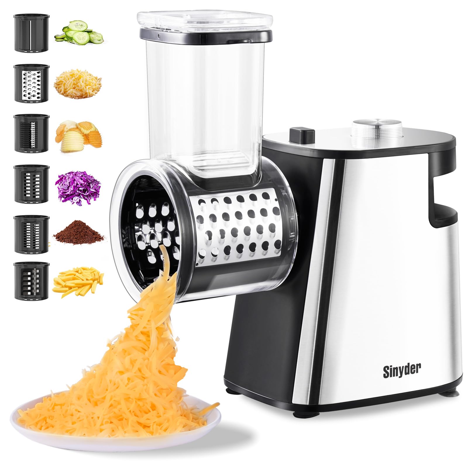 Electric Cheese Grater Upgraded, Salad Maker Machine with 6 Different Shapes of Blades.400W Cheese Shredder,Electric Slicer,Electric Salad Machine for Cheeses, Fruits, Vegetables