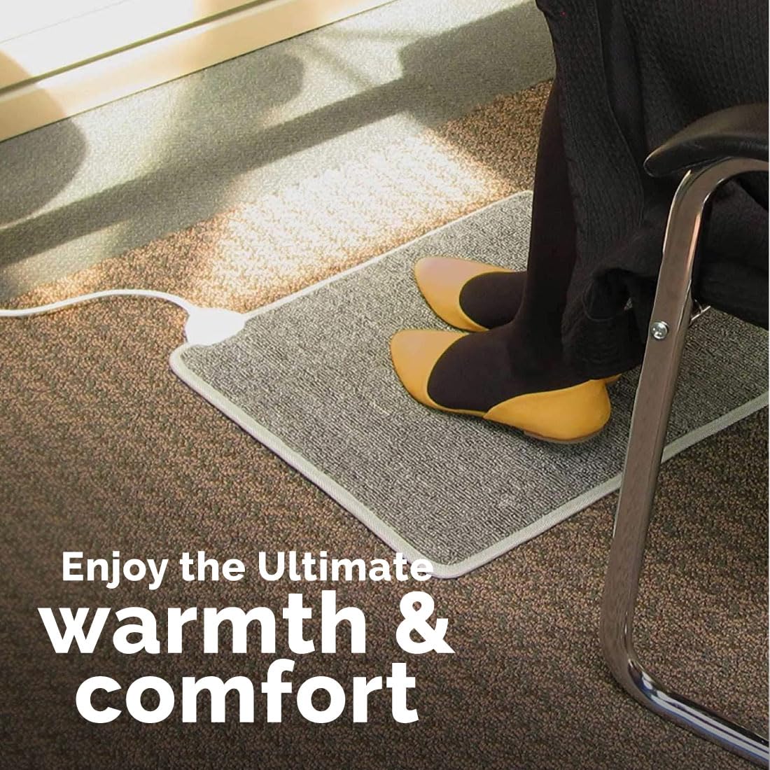 Cozy Products Cozy Toes Carpeted Foot Warming Heater Mat, 70-Watt Heated Warming Pad for Under Desk and More