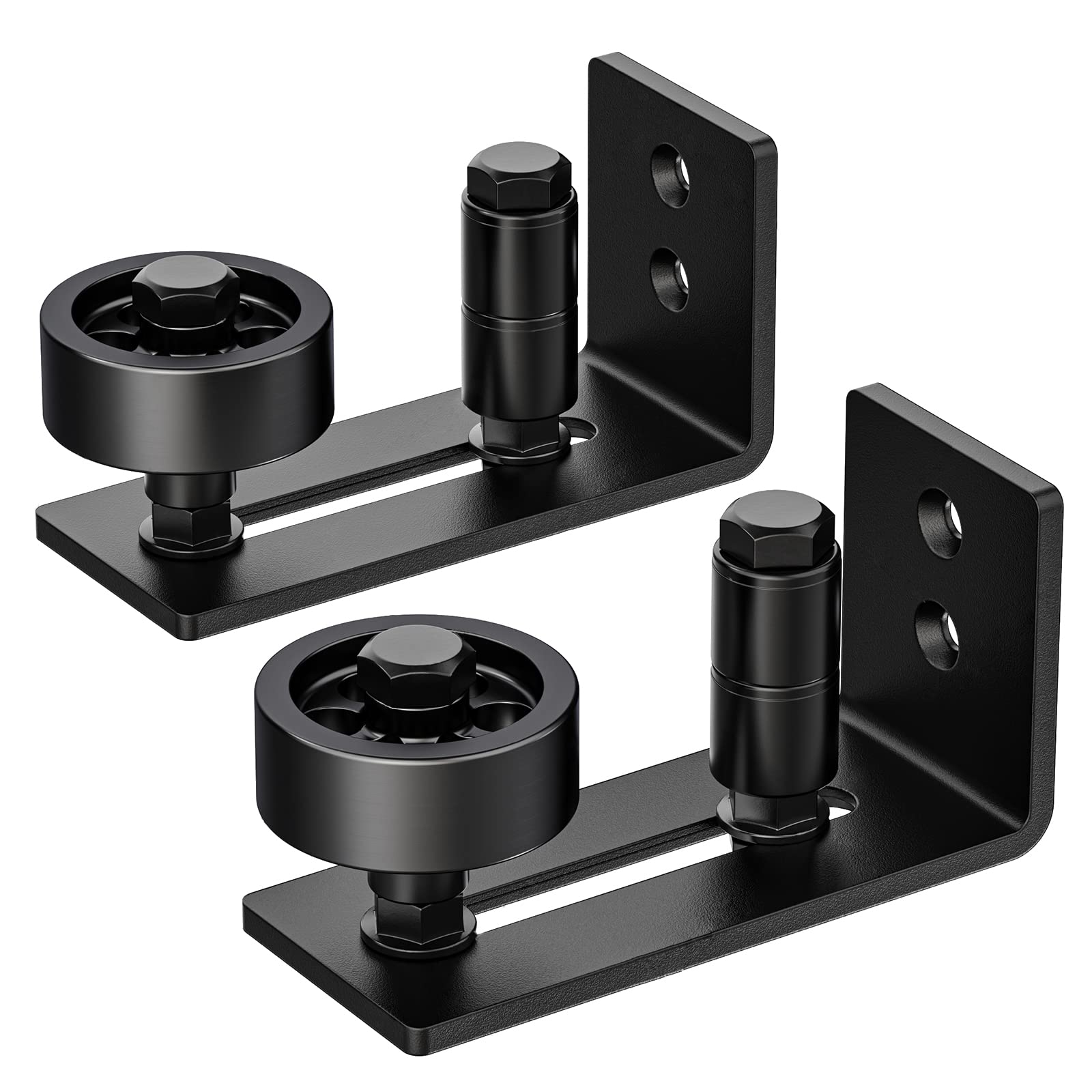 Lvyesea 2 Pack Barn Door Floor Guide, Sliding Barn Door Bottom Guide, Adjustable Floor Guide Roller, Flush Bottom, Quiet, Black, Steel Frame, Easy to Install