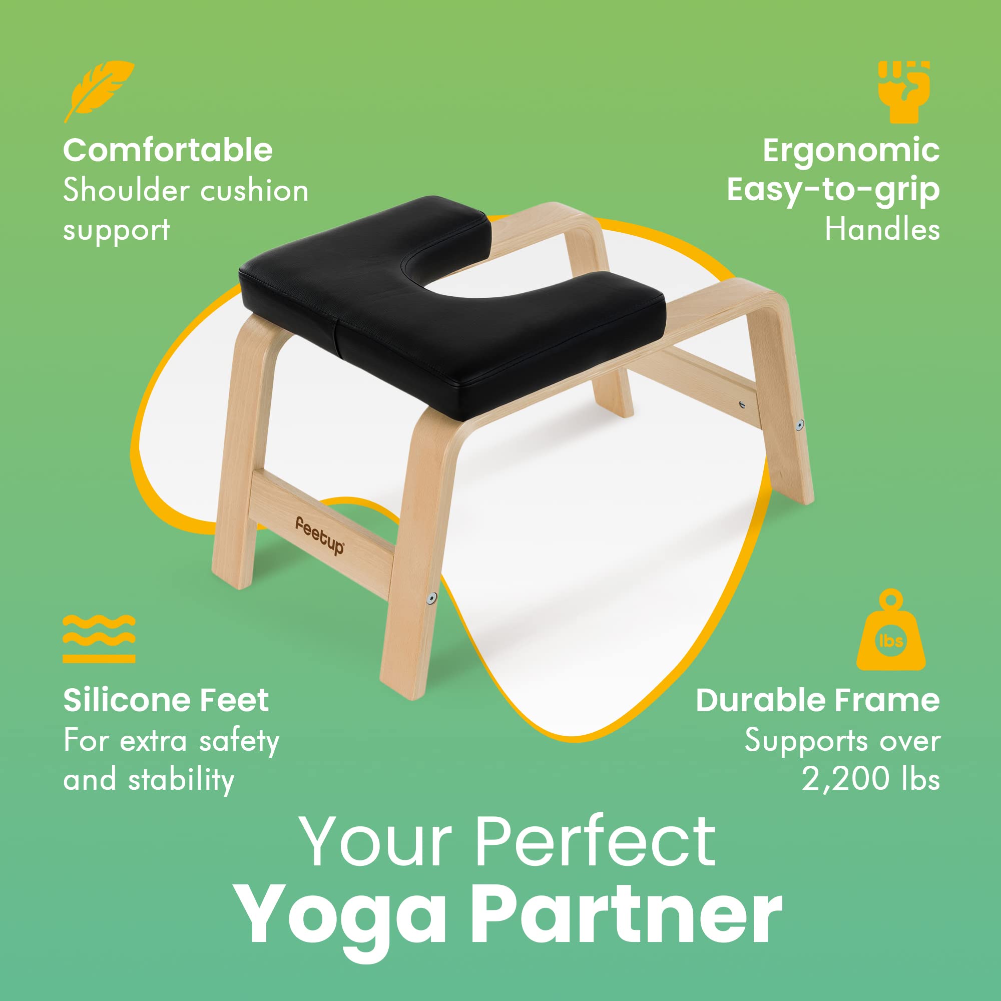 FeetUp - The Original Yoga Headstand Bench, Vegan Handstand Trainer Bench and Stand, Strength Training Inversion Equipment for Relaxation & Strength, Includes App & Starter Kit, Classic, Black