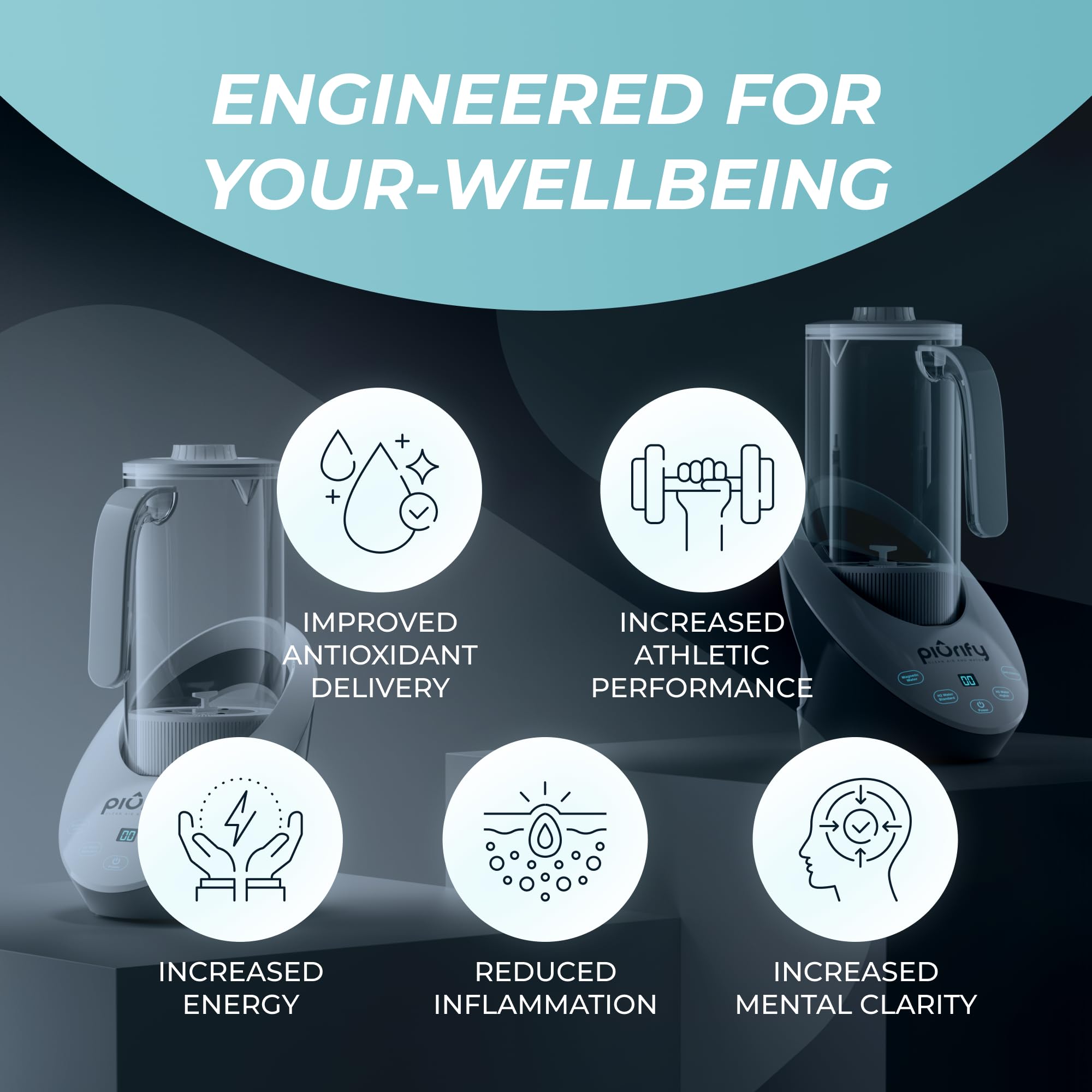 PIURIFY Hydrogen Water Pitcher - Rich Hydrogen Water Generator Electrolysis Jug BPA Free with SPE/PEM Technology. Hydrogen Water Machine, Balanced PH Levels and Filtered with Calcium Sulfite.