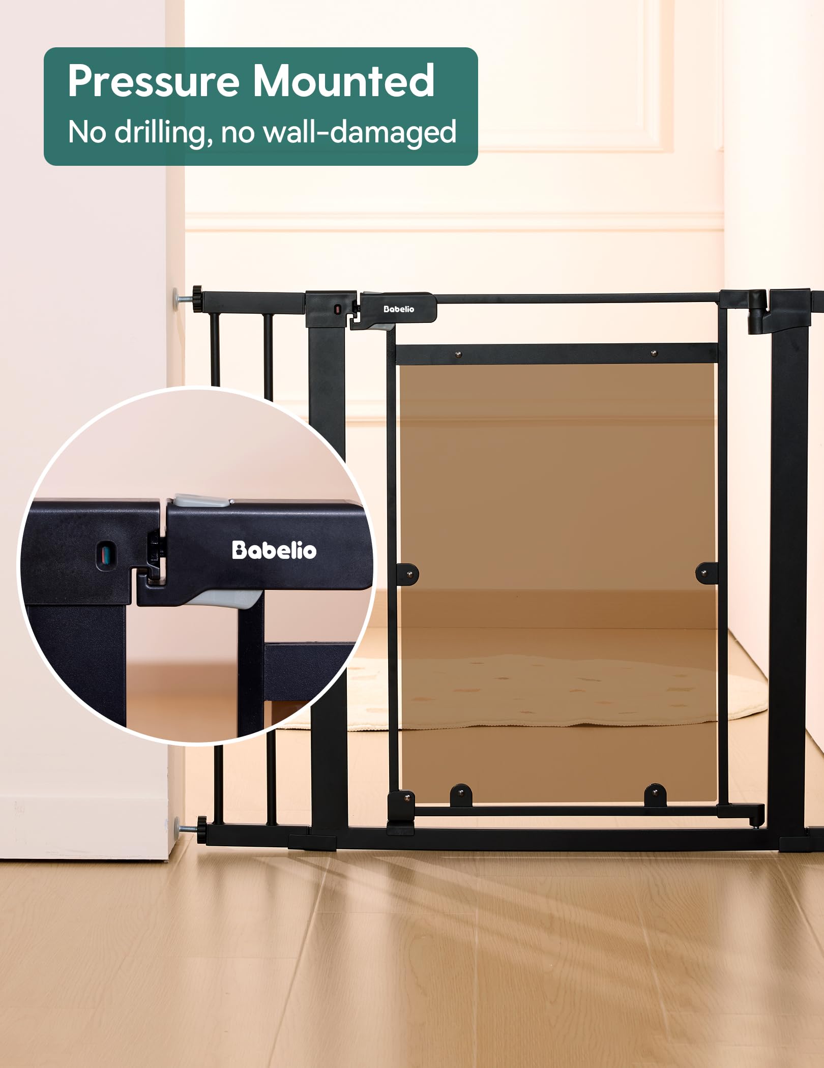 Babelio Clear Baby Gate, 29"-40" Baby Gate for doorways, Auto Close Dog Gate, Modern Acrylic Clear, Elegance Meet Safety, Pressure Mounted Child Gate, Black