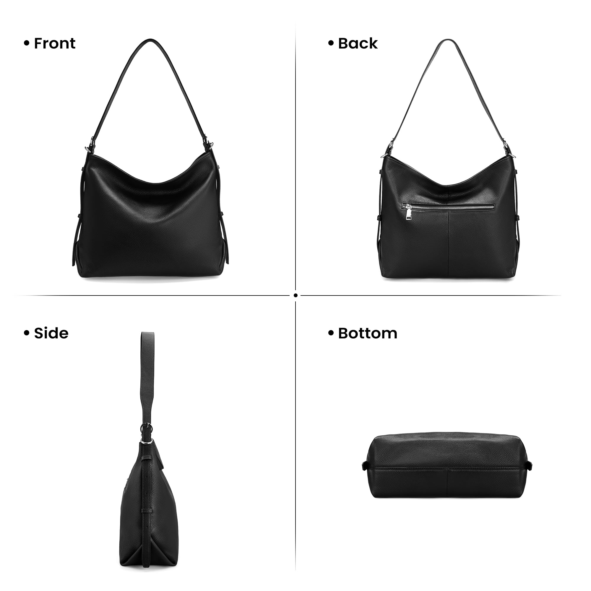 befen Black Genuine Leather Hobo Bags Purse for Women, Womens Crossbody Bag Leather Purses Shoulder Handbags with Adjustable Shoulder Strap